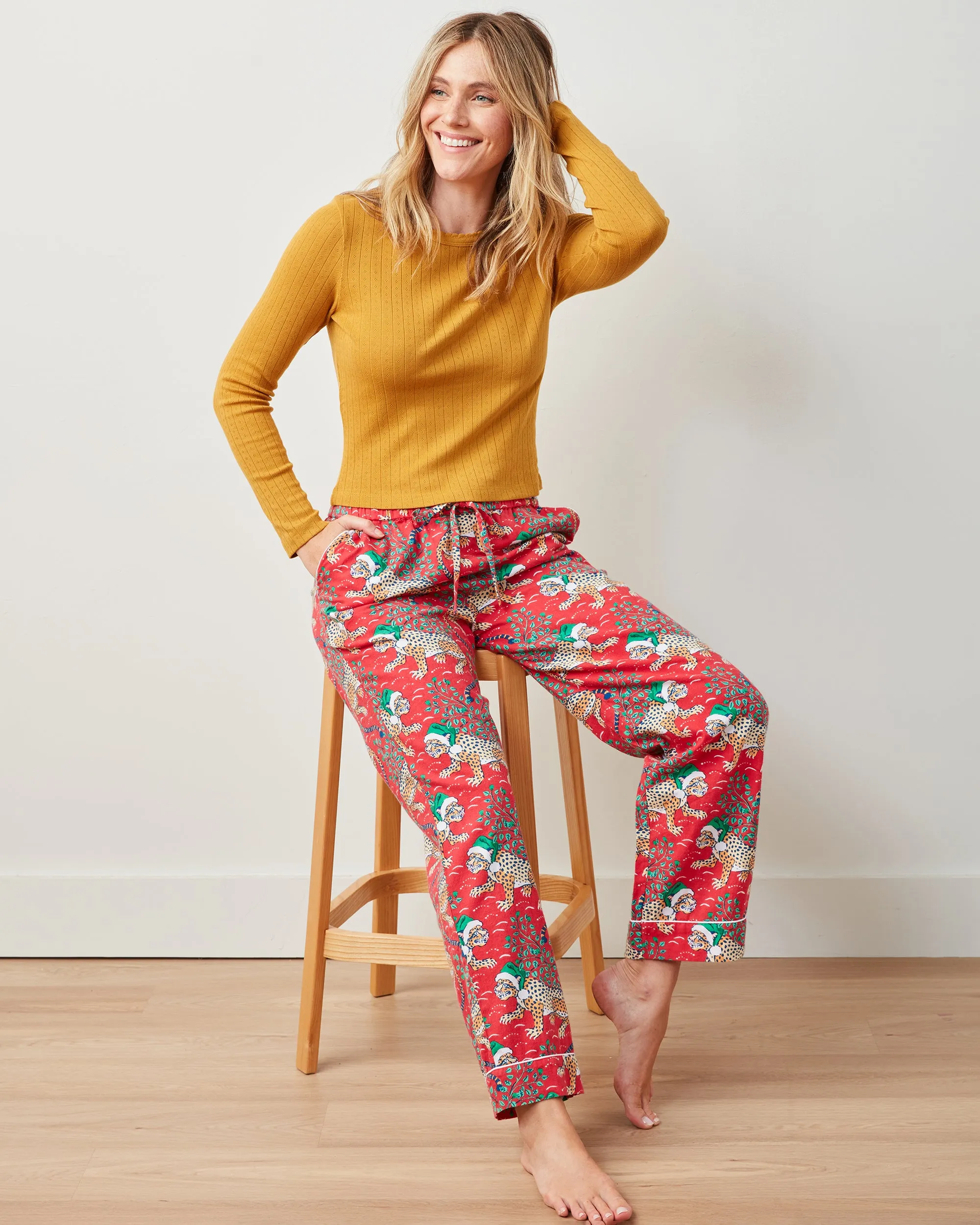 Holly Jolly Bagheera - Lightweight Flannel PJ Pants - Ruby sold by Printfresh product image thumbnail 5