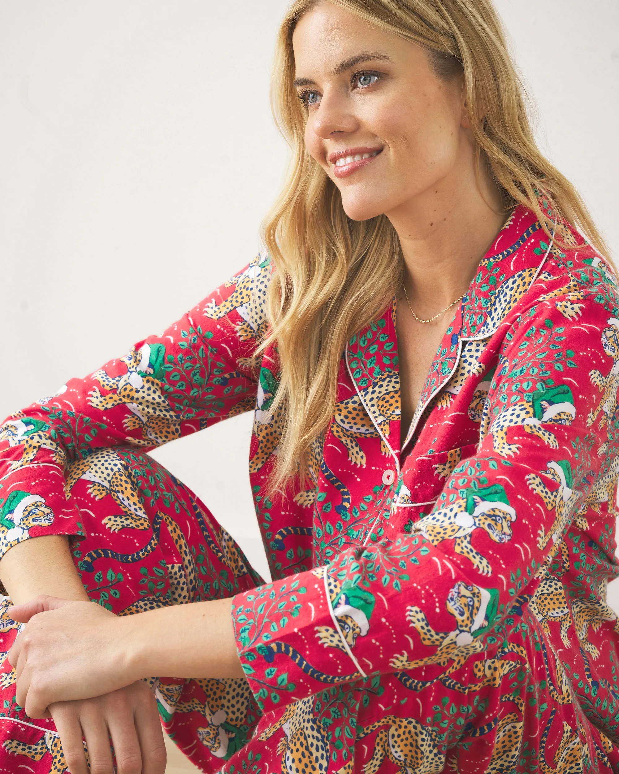 Holly Jolly Bagheera - Lightweight Flannel Long PJ Set - Ruby sold by Printfresh
