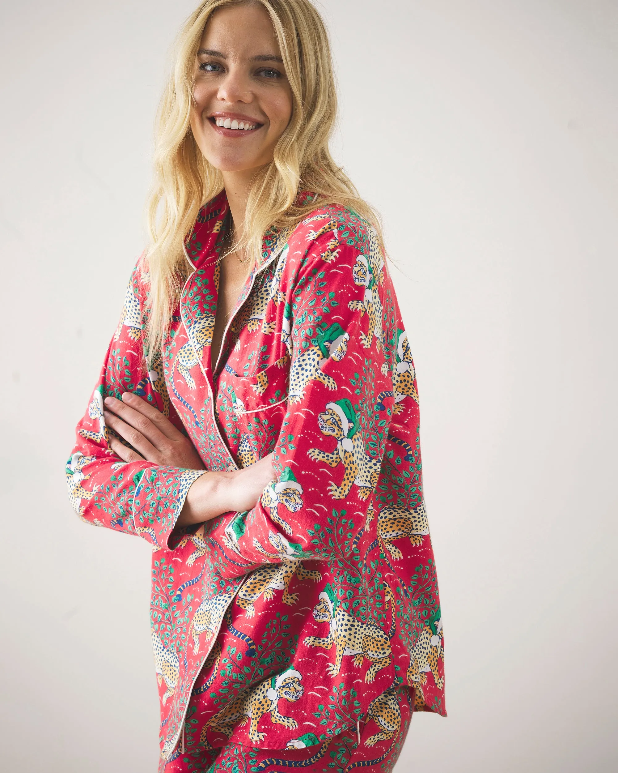 Holly Jolly Bagheera - Lightweight Flannel Long PJ Set - Ruby sold by Printfresh product image thumbnail 2