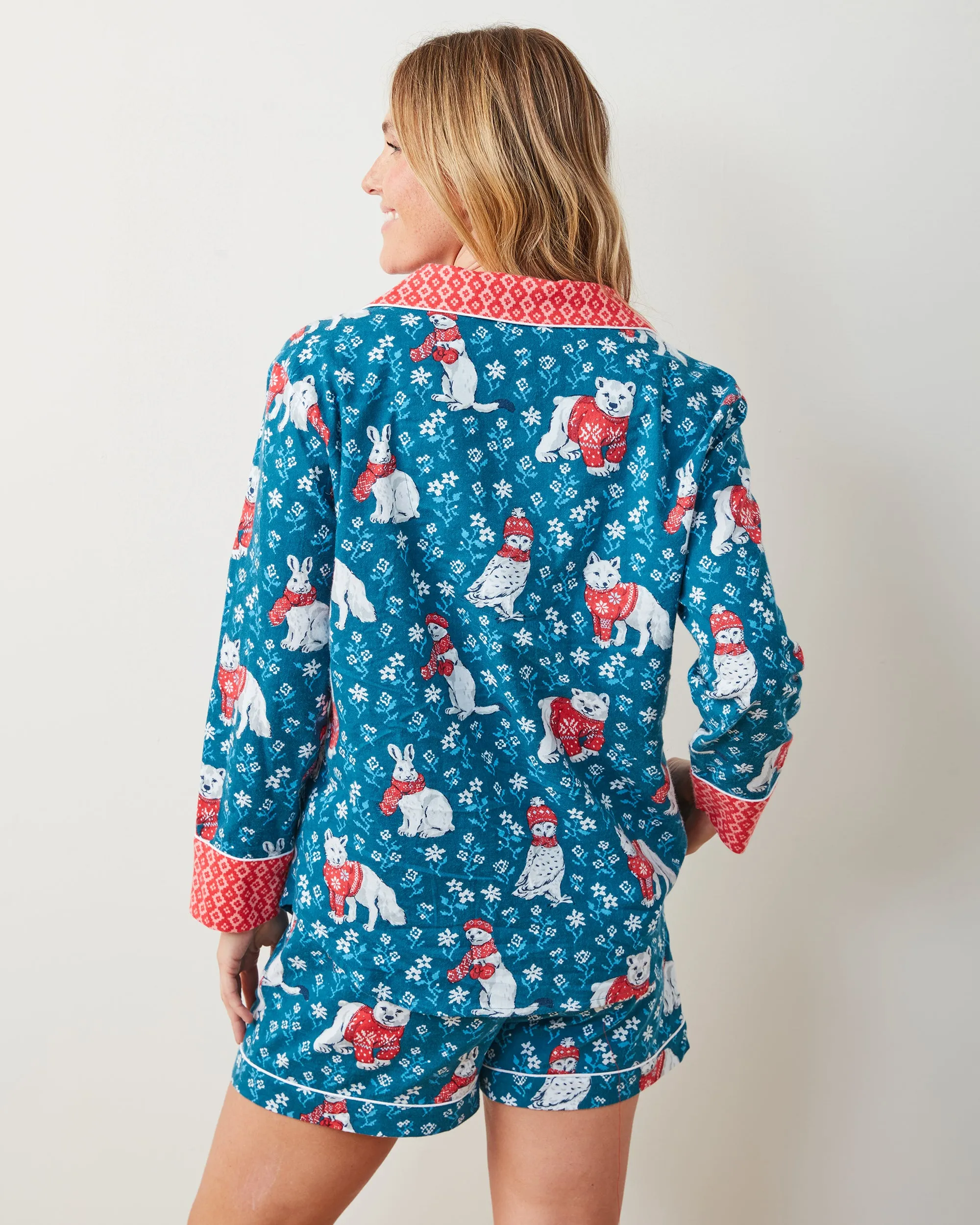 Bundled Up - Lightweight Flannel Long Sleeve Top & Shorts Set - Navy sold by Printfresh product image thumbnail 4