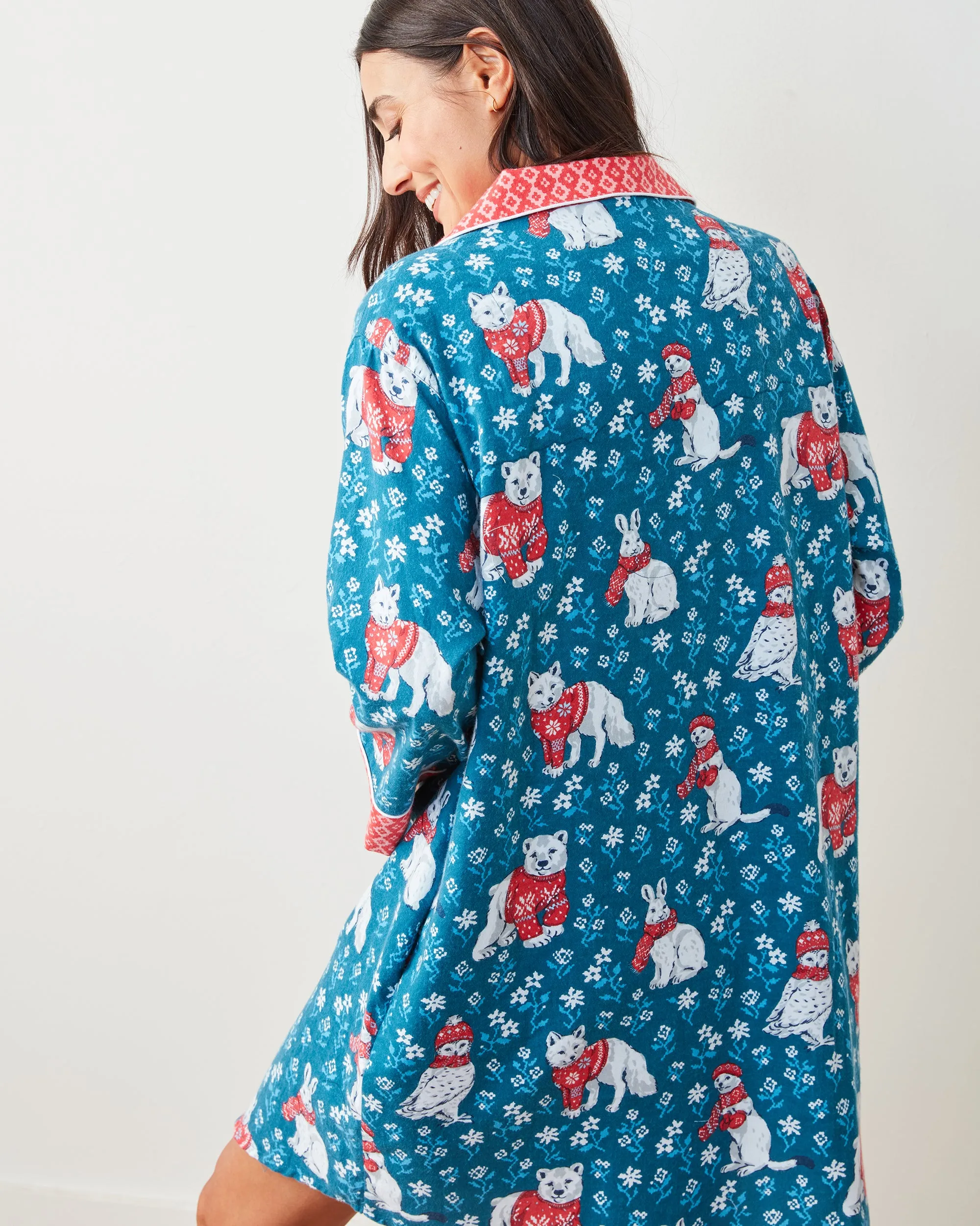 Bundled Up - Lightweight Flannel Sleep Shirt - Navy sold by Printfresh product image thumbnail 3