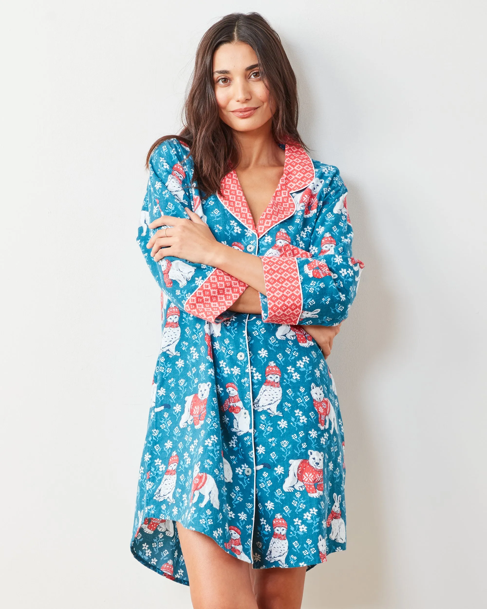 Bundled Up - Lightweight Flannel Sleep Shirt - Navy sold by Printfresh