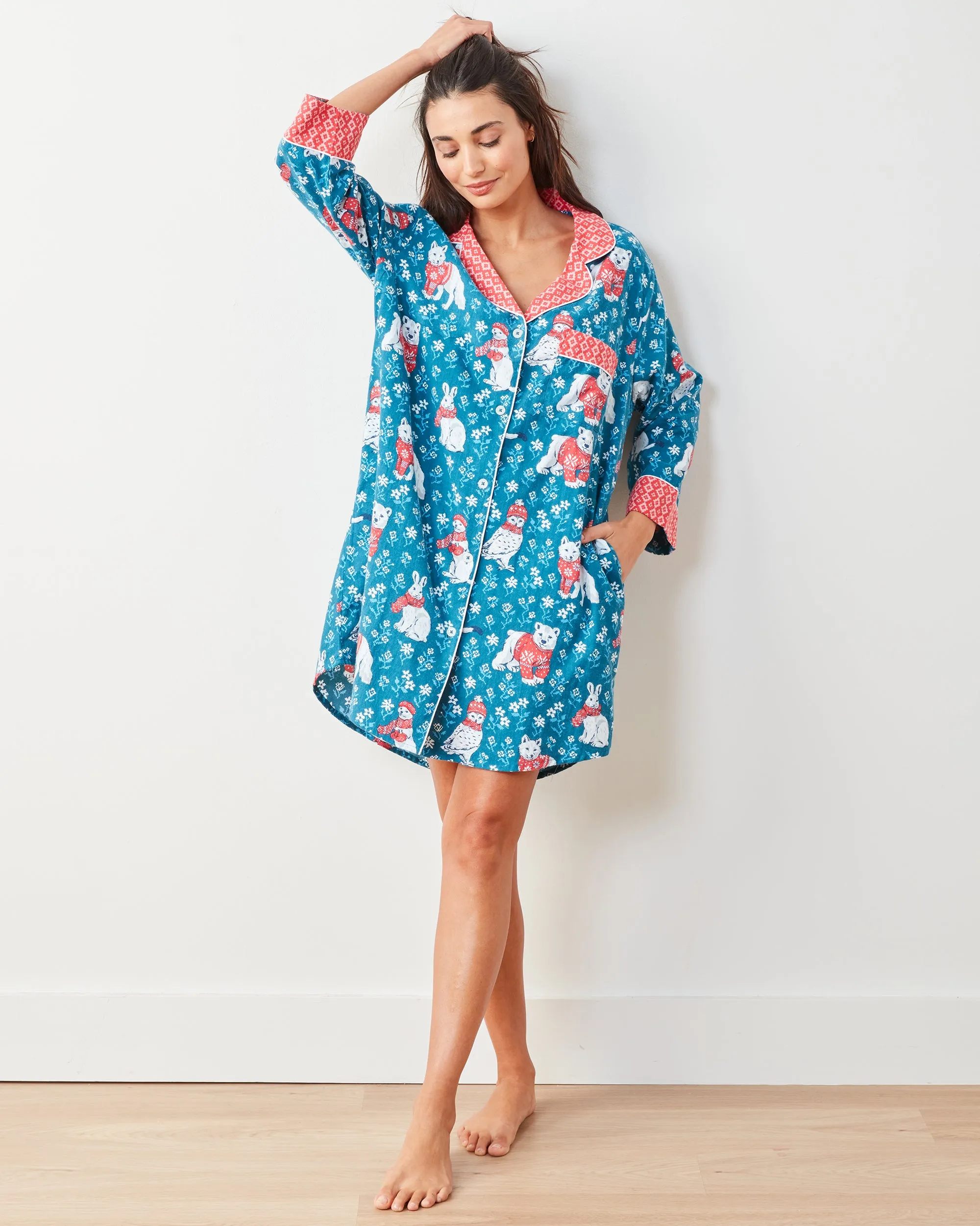 Bundled Up - Lightweight Flannel Sleep Shirt - Navy sold by Printfresh product image thumbnail 2