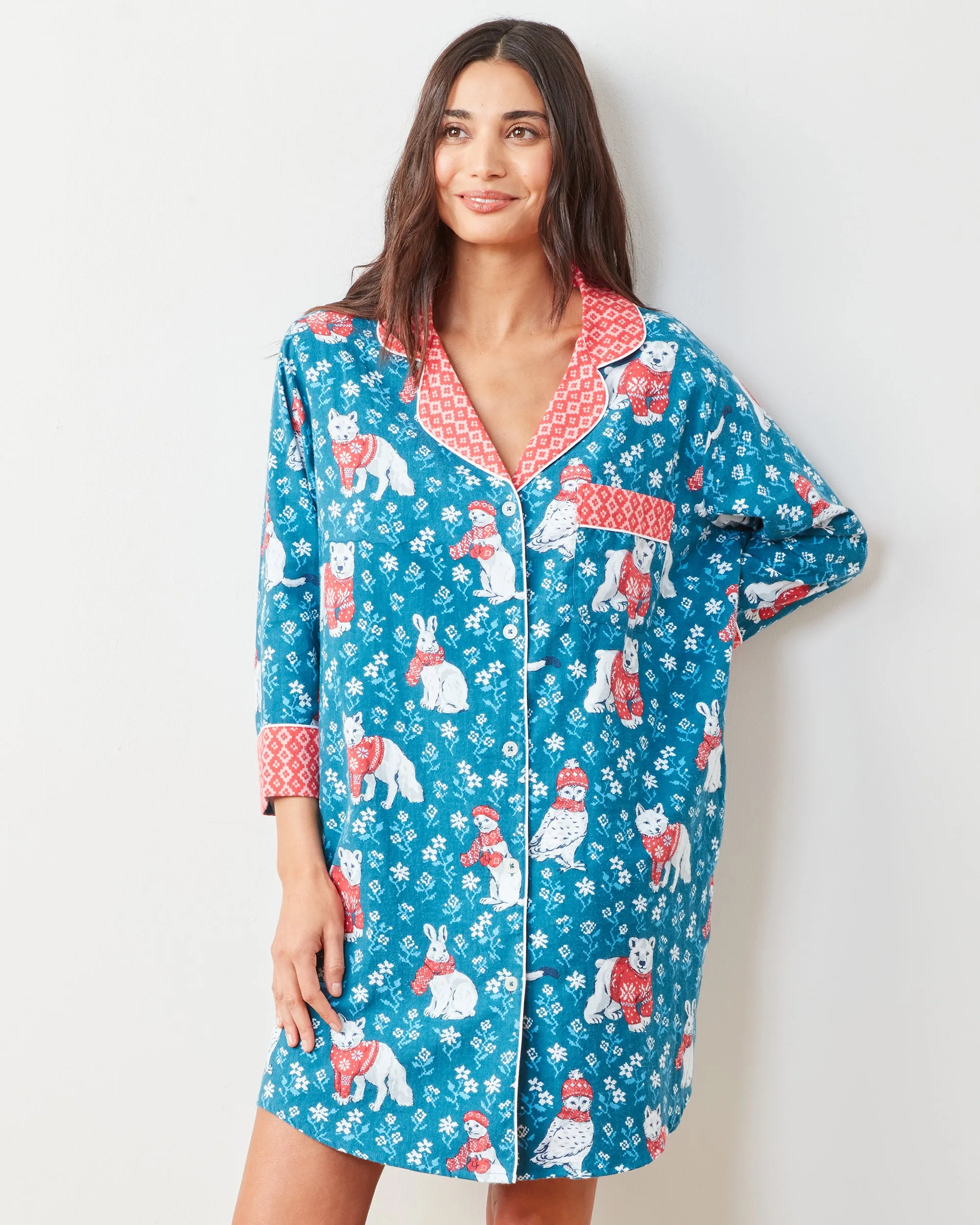 Bundled Up - Lightweight Flannel Sleep Shirt - Navy sold by Printfresh product image thumbnail 4