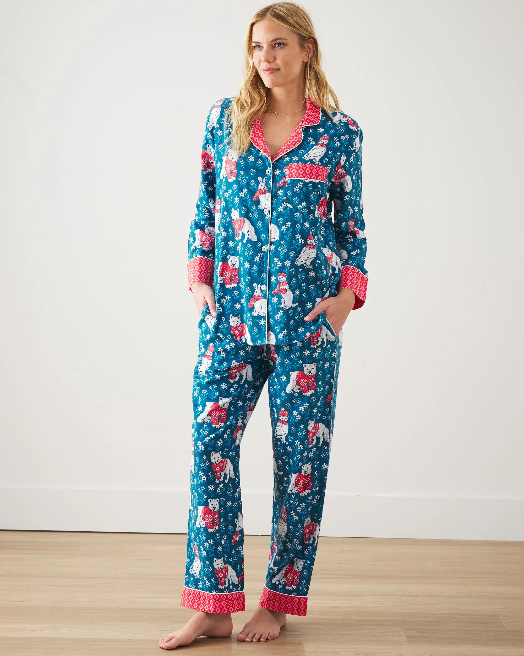 Bundled Up - Tall Lightweight Flannel Long PJ Set - Navy sold by Printfresh