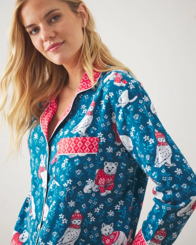 Bundled Up - Petite Lightweight Flannel Long PJ Set - Navy sold by Printfresh