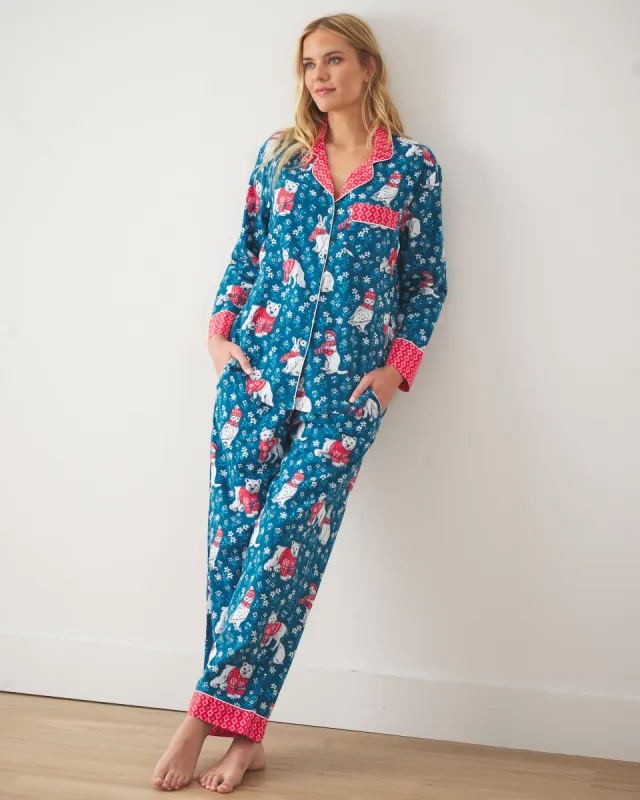 Bundled Up - Lightweight Flannel Long PJ Set - Navy sold by Printfresh