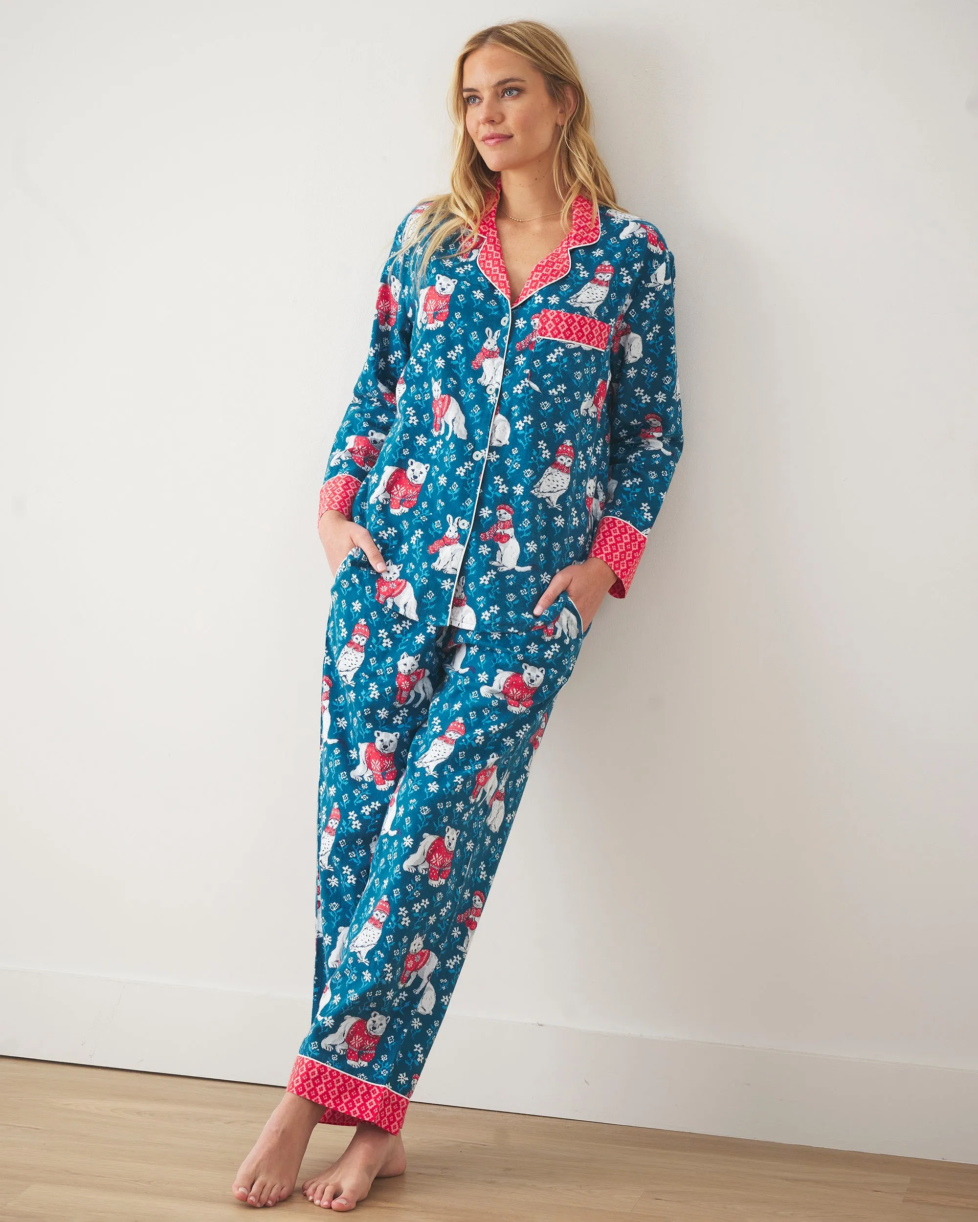 Bundled Up - Lightweight Flannel Long PJ Set - Navy sold by Printfresh