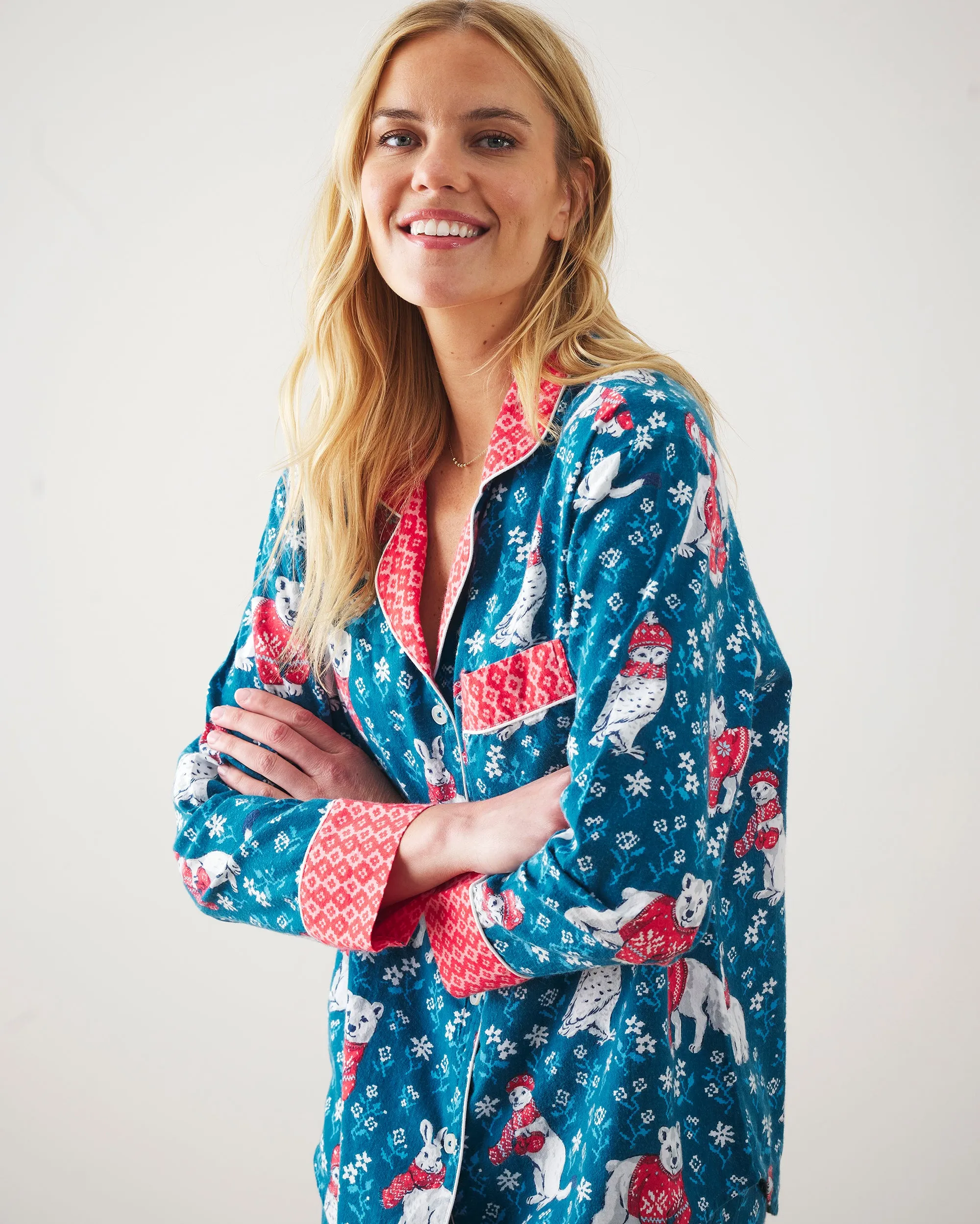 Bundled Up - Lightweight Flannel Long PJ Set - Navy sold by Printfresh product image thumbnail 4