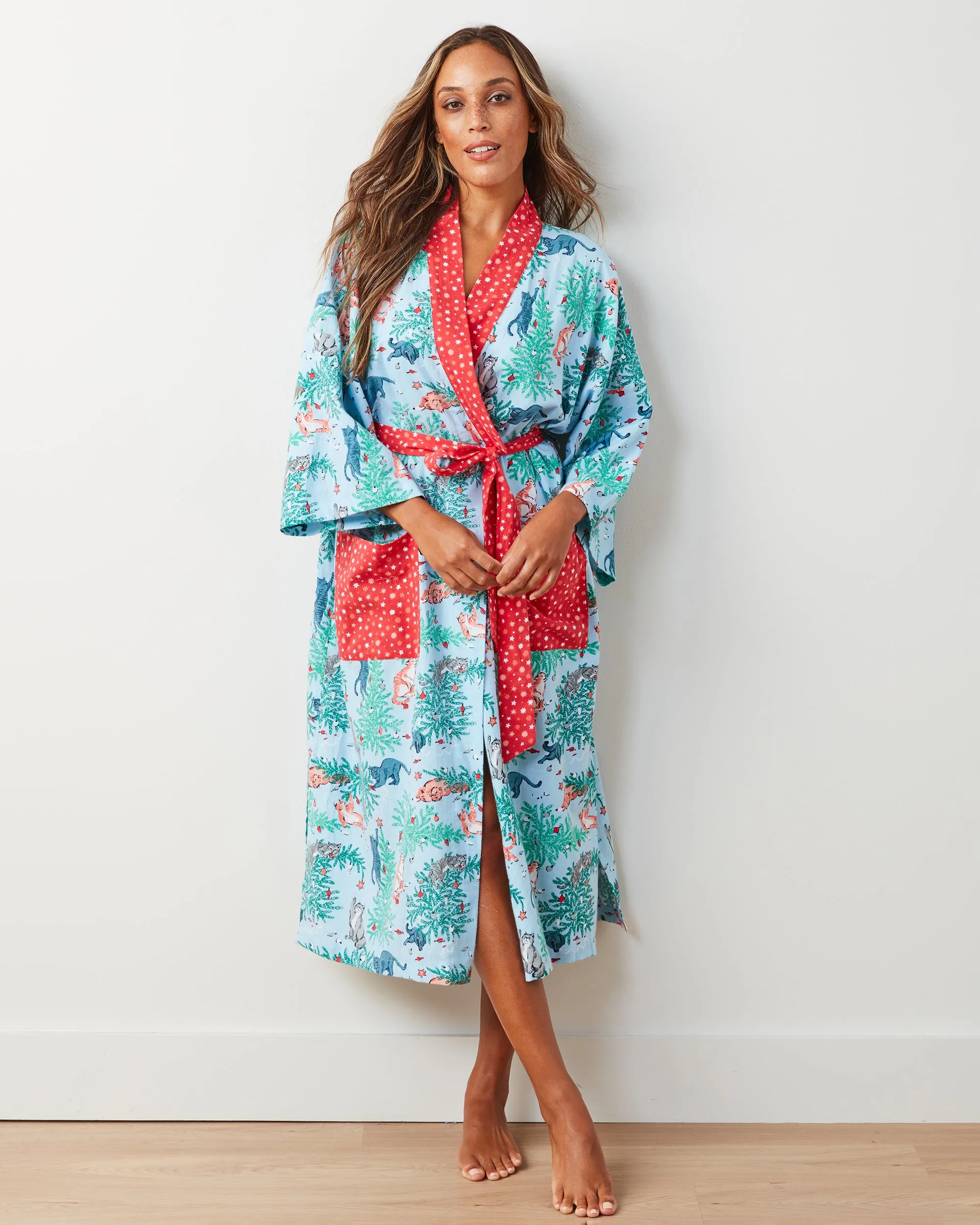 Frisky Firs - Lightweight Flannel Robe - Twinkling Blue sold by Printfresh product image thumbnail 5