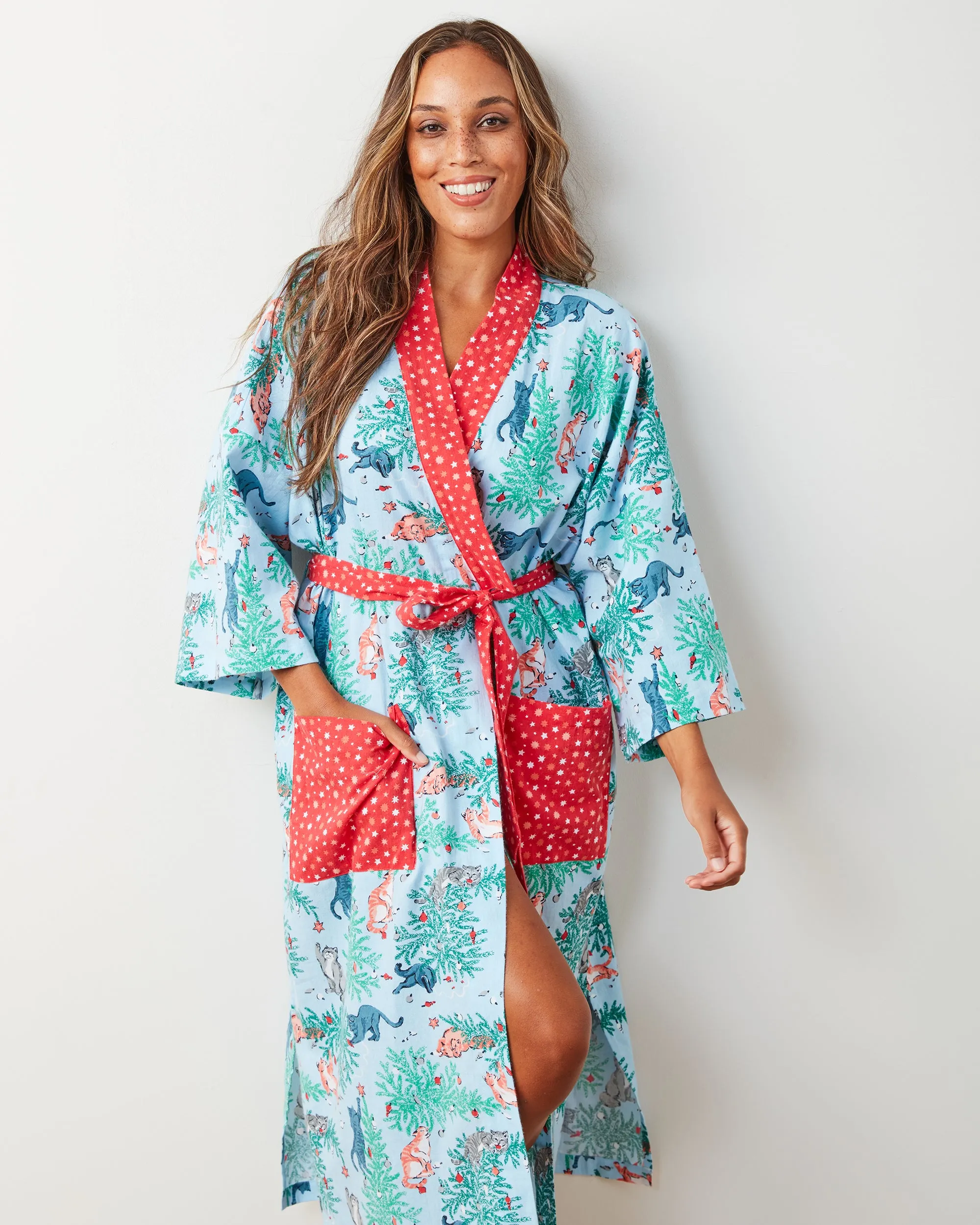 Frisky Firs - Lightweight Flannel Robe - Twinkling Blue sold by Printfresh