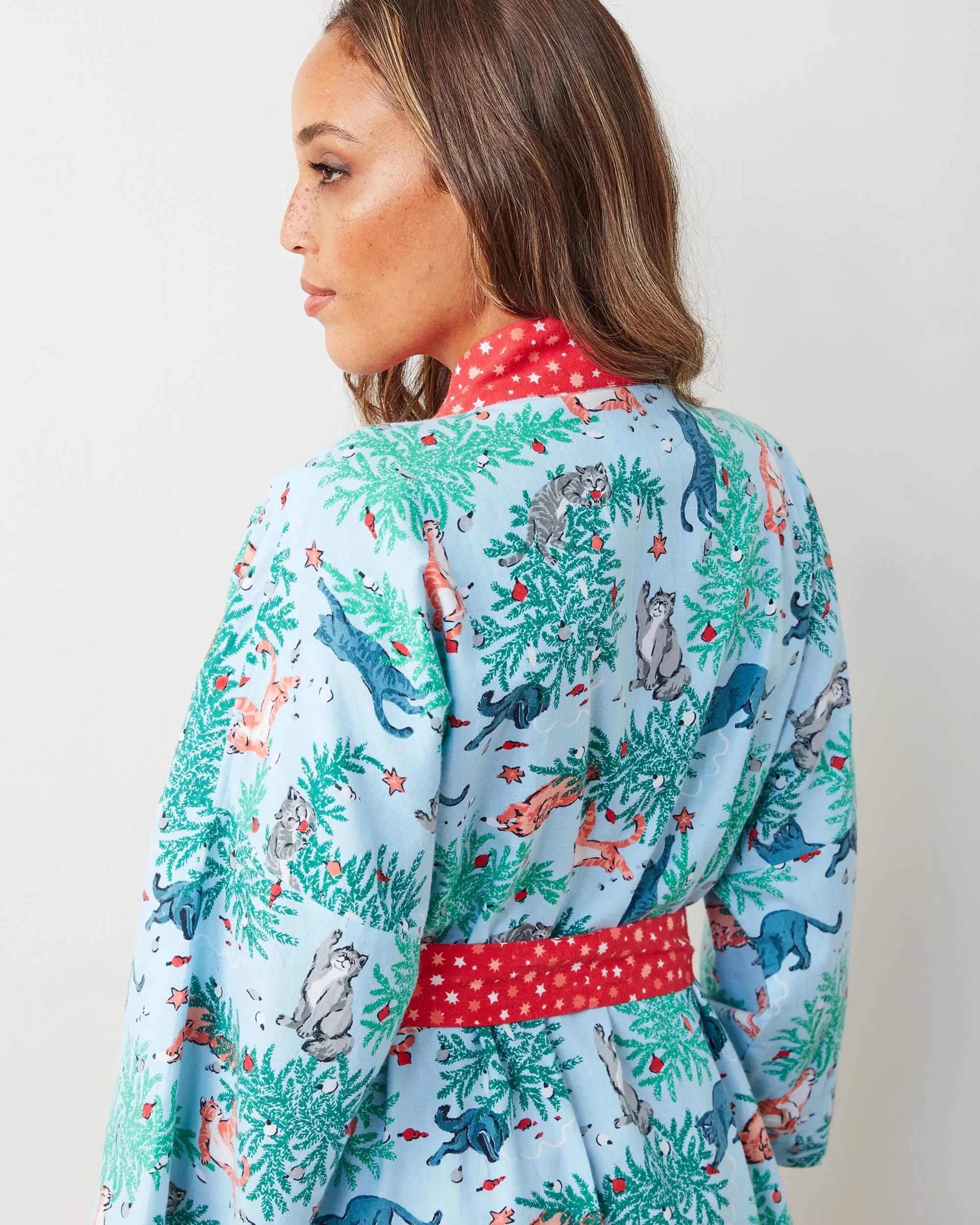 Frisky Firs - Lightweight Flannel Robe - Twinkling Blue sold by Printfresh product image thumbnail 4