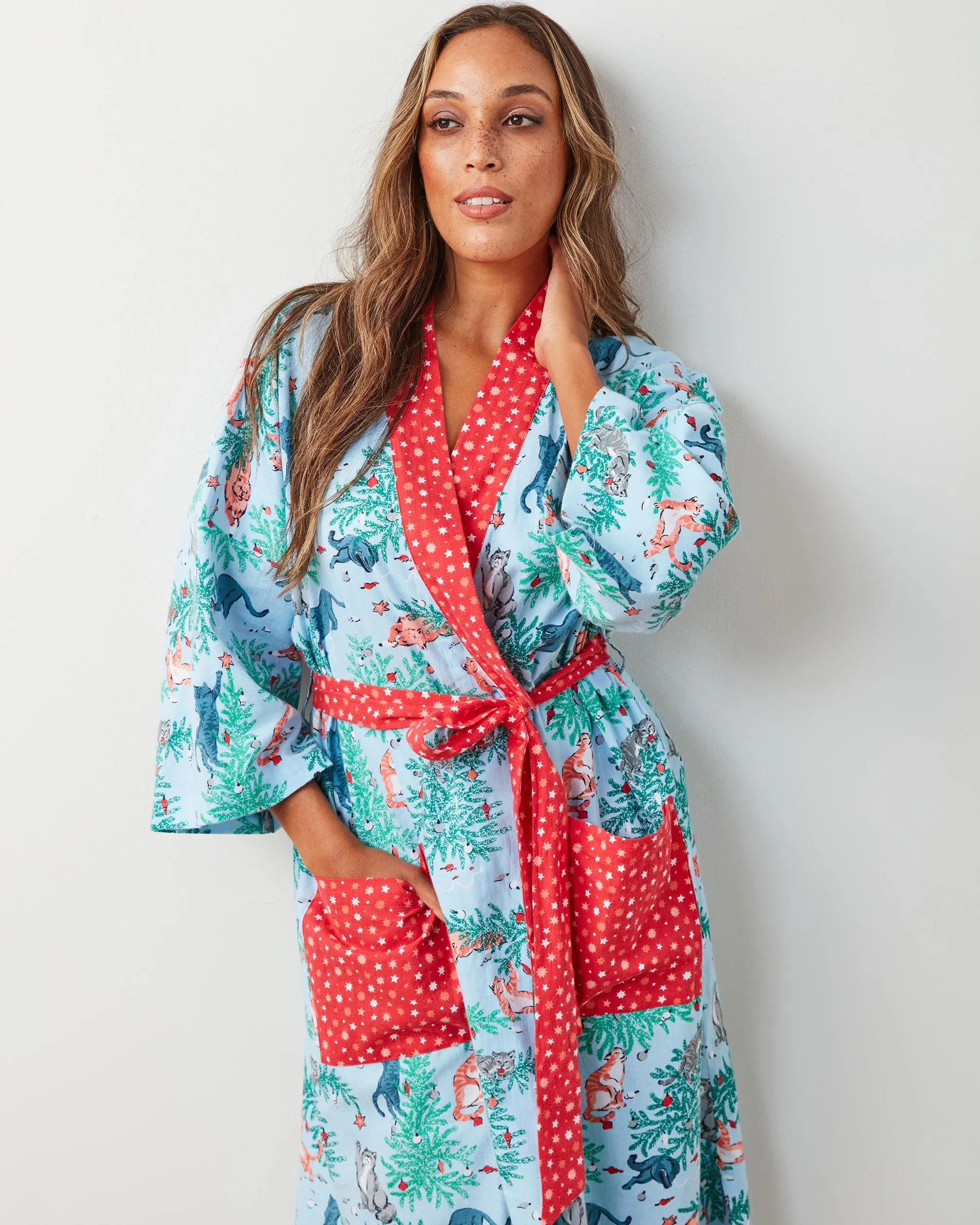 Frisky Firs - Lightweight Flannel Robe - Twinkling Blue sold by Printfresh product image thumbnail 2
