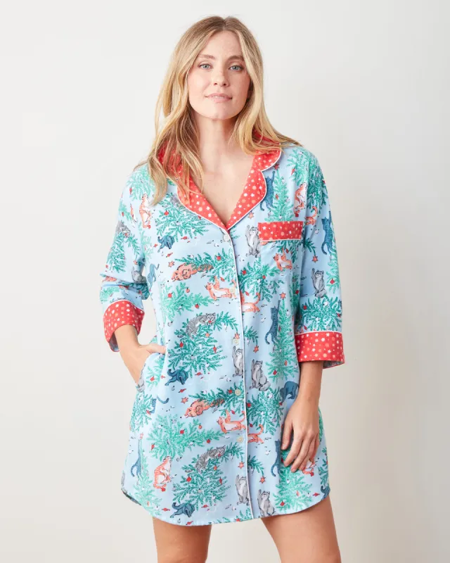 Frisky Firs - Lightweight Flannel Sleep Shirt - Twinkling Blue sold by Printfresh