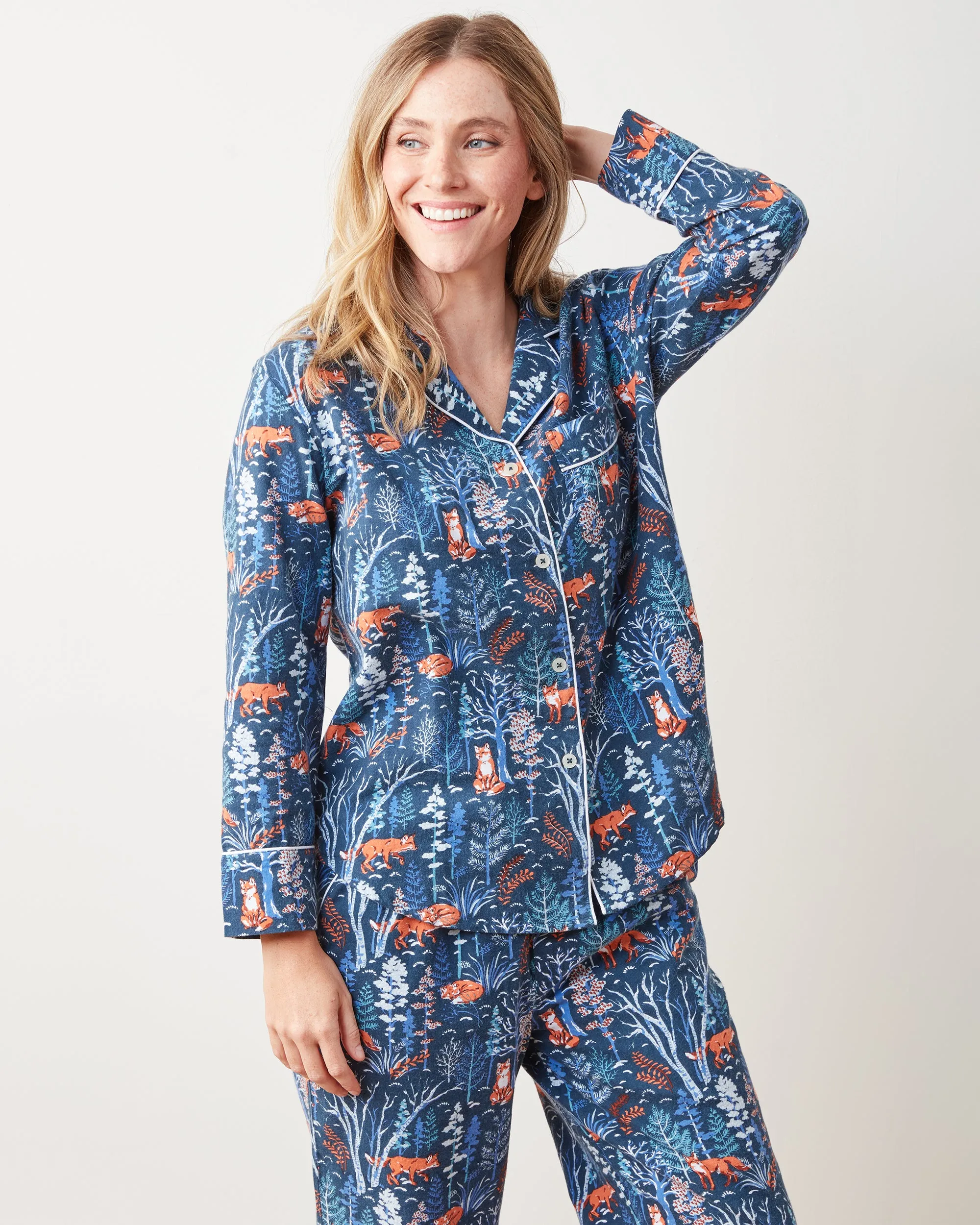 Fox & Folklore - Tall Lightweight Flannel Long PJ Set - Indigo sold by Printfresh product image thumbnail 2