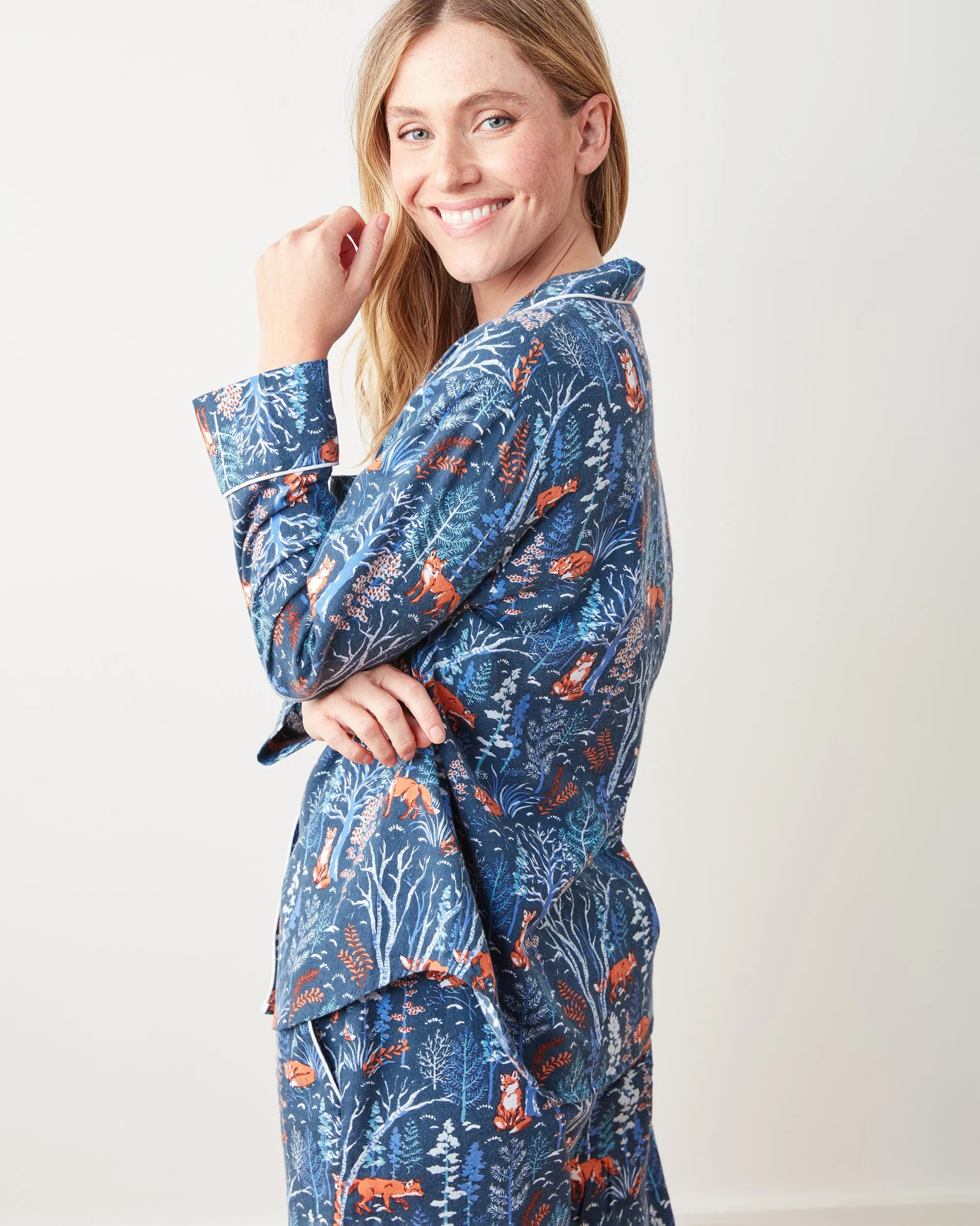 Fox & Folklore - Tall Lightweight Flannel Long PJ Set - Indigo sold by Printfresh product image thumbnail 5