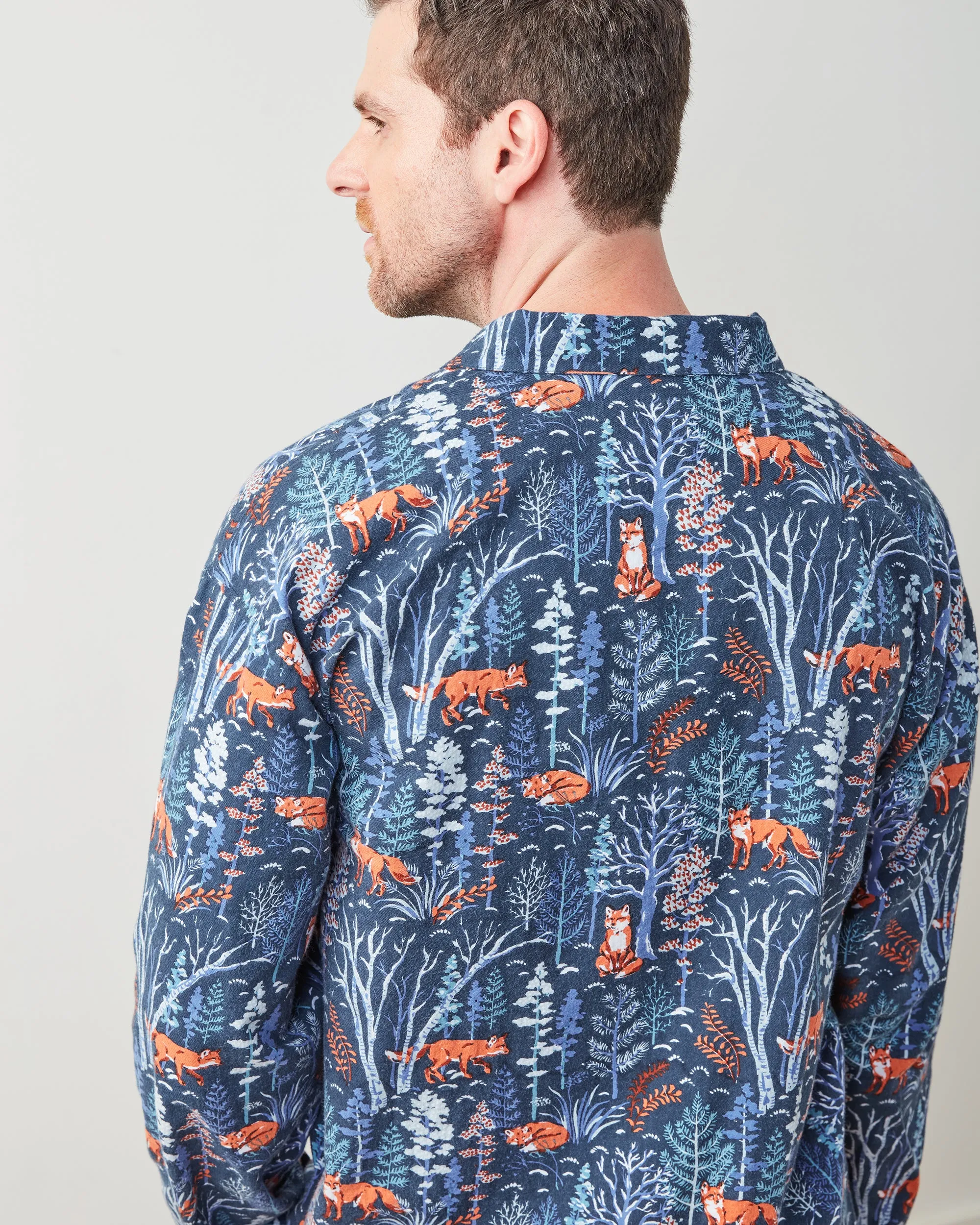 Fox & Folklore - Men's Lightweight Flannel Long PJ Set - Indigo sold by Printfresh product image thumbnail 5