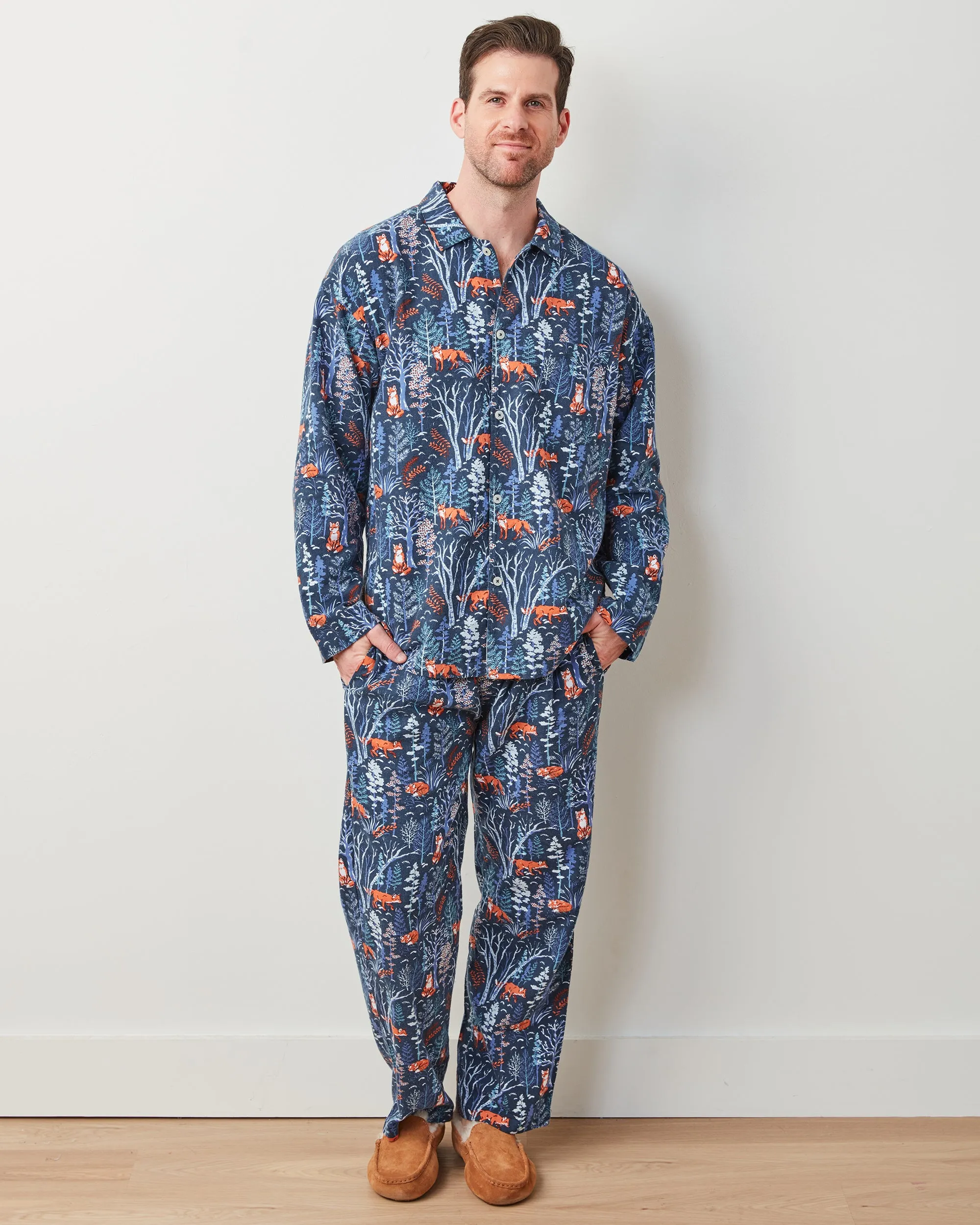 Fox & Folklore - Men's Lightweight Flannel Long PJ Set - Indigo sold by Printfresh product image thumbnail 2