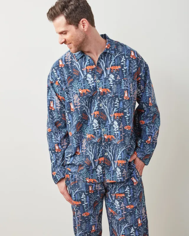 Fox & Folklore - Men's Lightweight Flannel Long PJ Set - Indigo sold by Printfresh