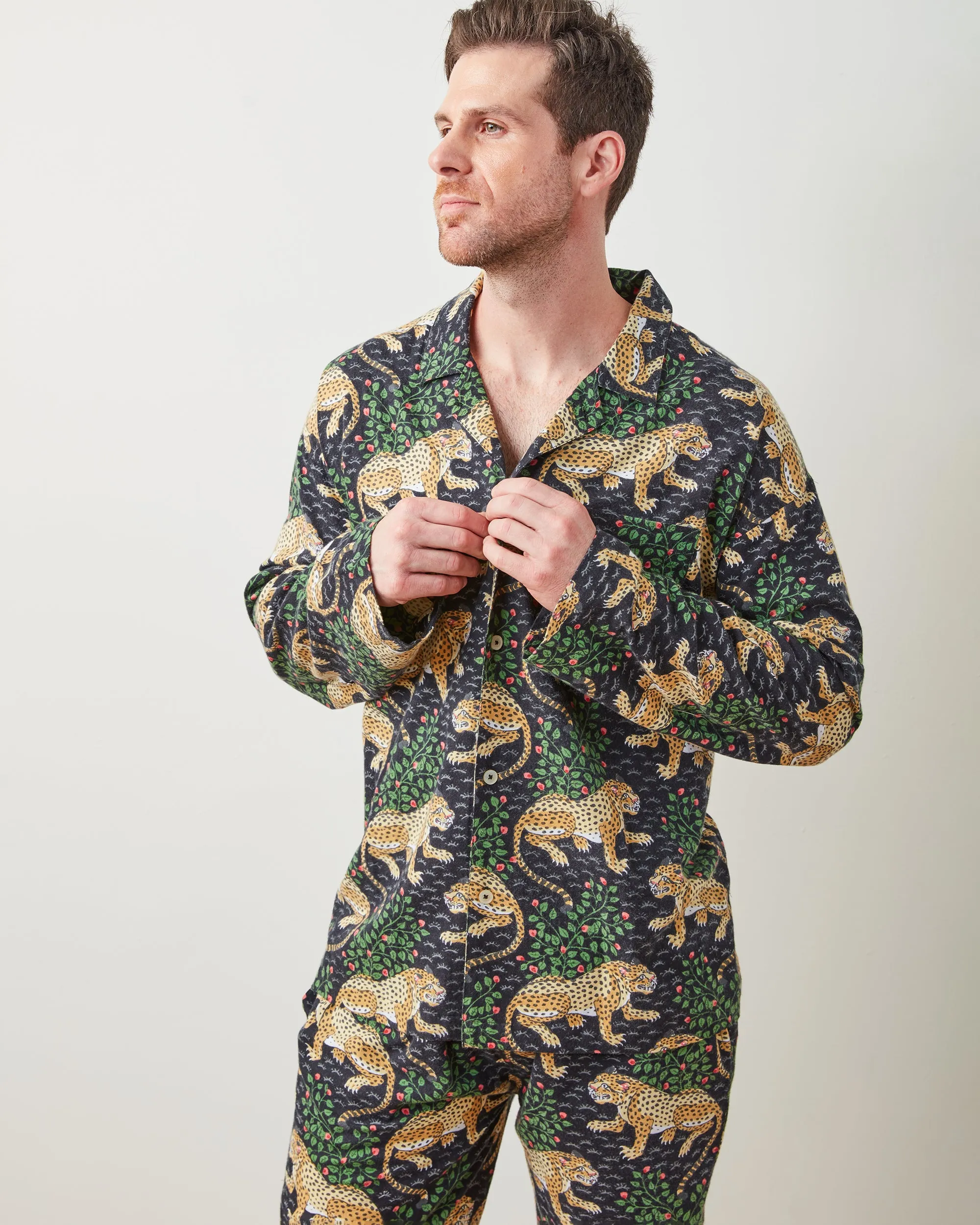 Bagheera - Men's Lightweight Flannel Long PJ Set - Ink sold by Printfresh