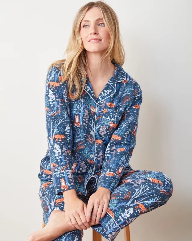 Fox & Folklore - Lightweight Flannel Long PJ Set - Indigo sold by Printfresh