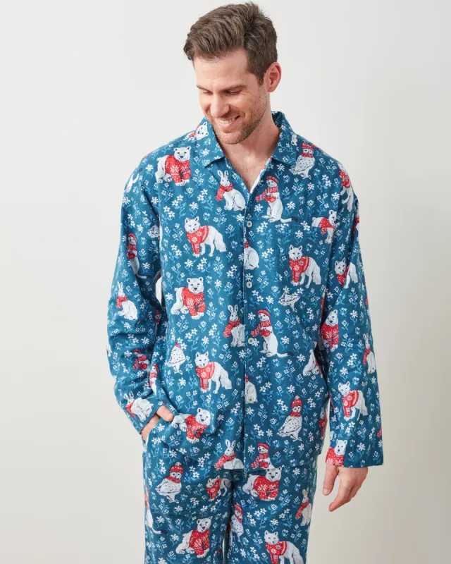 Bundled Up - Men's Lightweight Flannel Long PJ Set - Navy sold by Printfresh