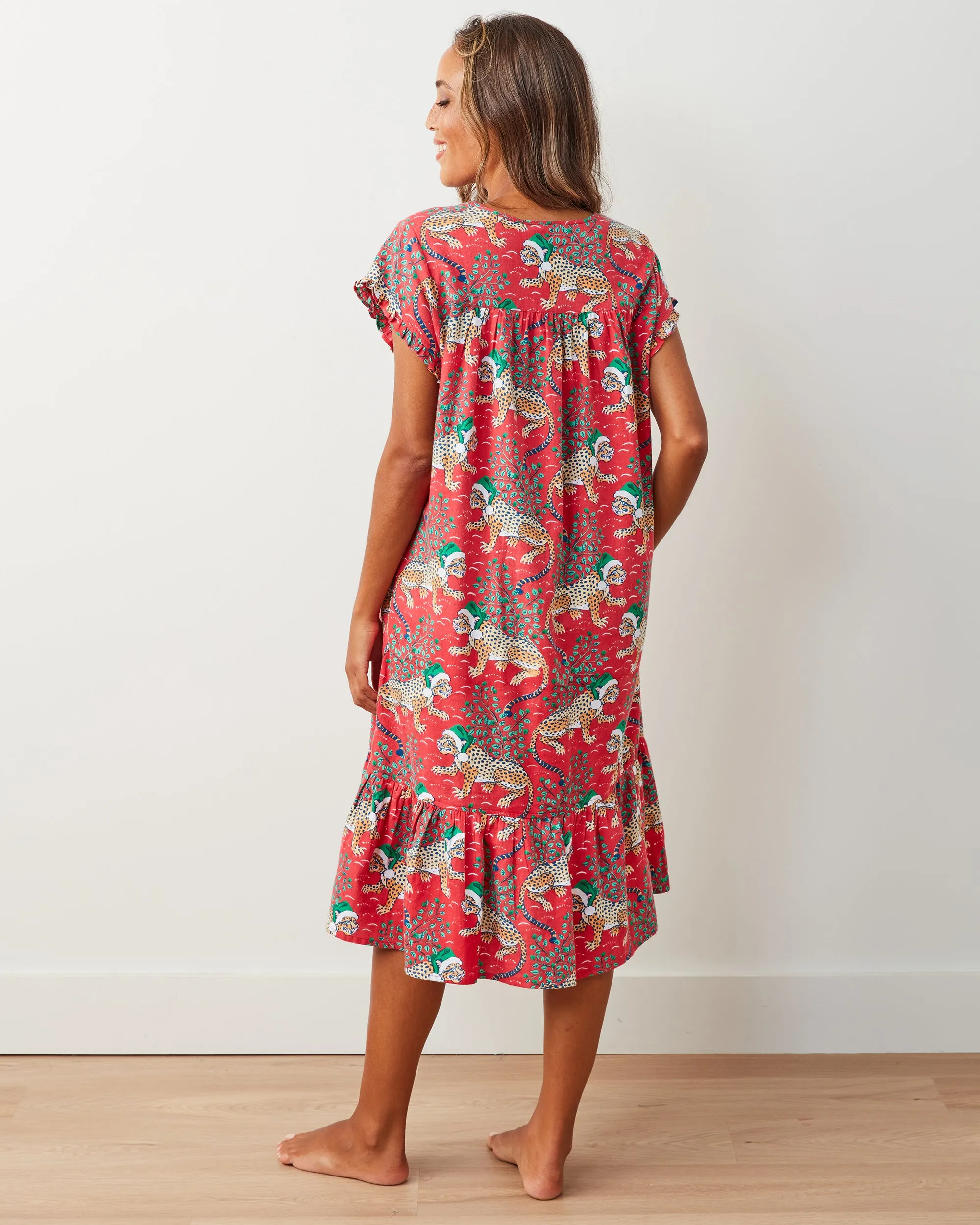 Holly Jolly Bagheera - Lightweight Flannel Daylight Nightgown - Ruby sold by Printfresh product image thumbnail 4