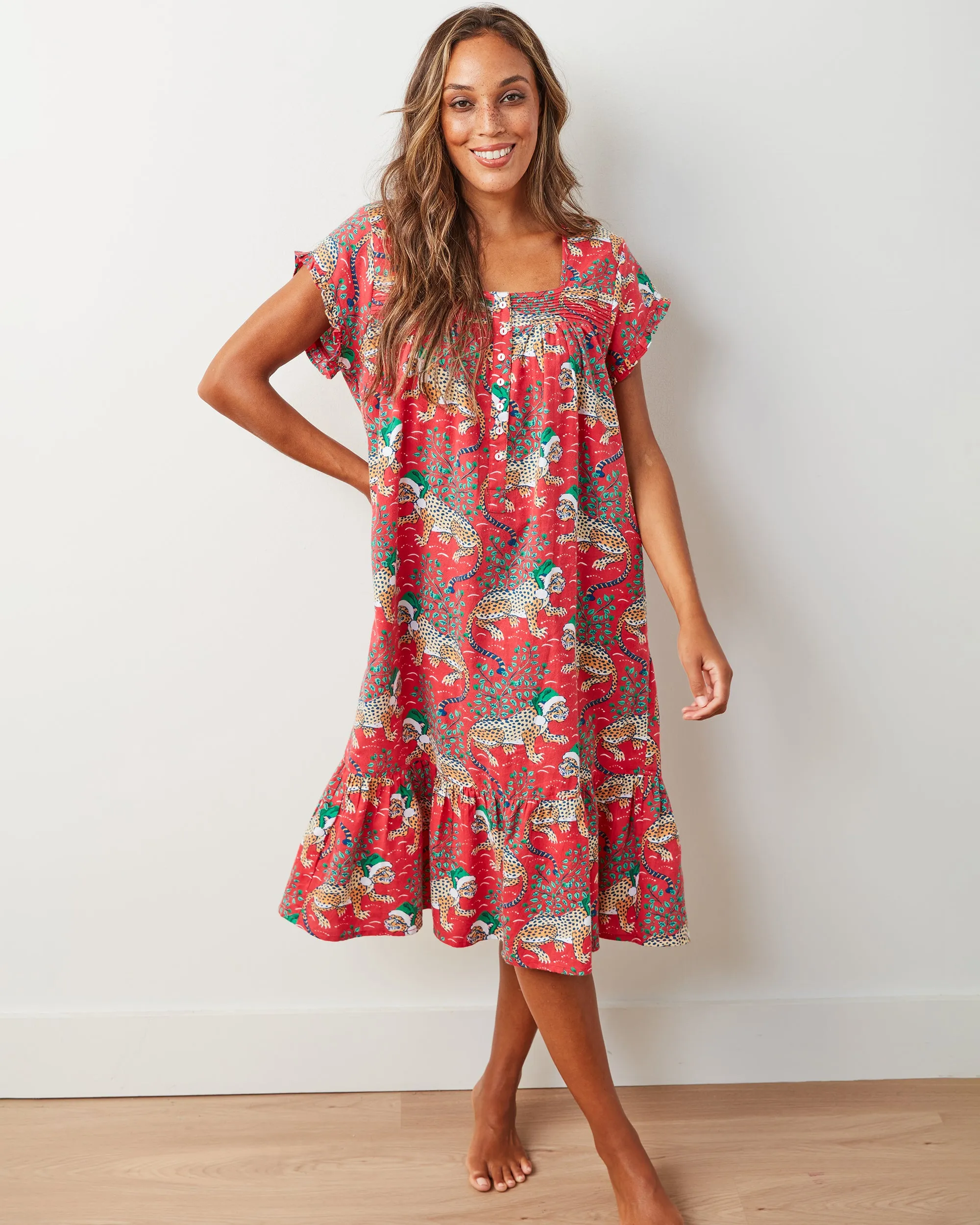 Holly Jolly Bagheera - Lightweight Flannel Daylight Nightgown - Ruby sold by Printfresh product image thumbnail 2