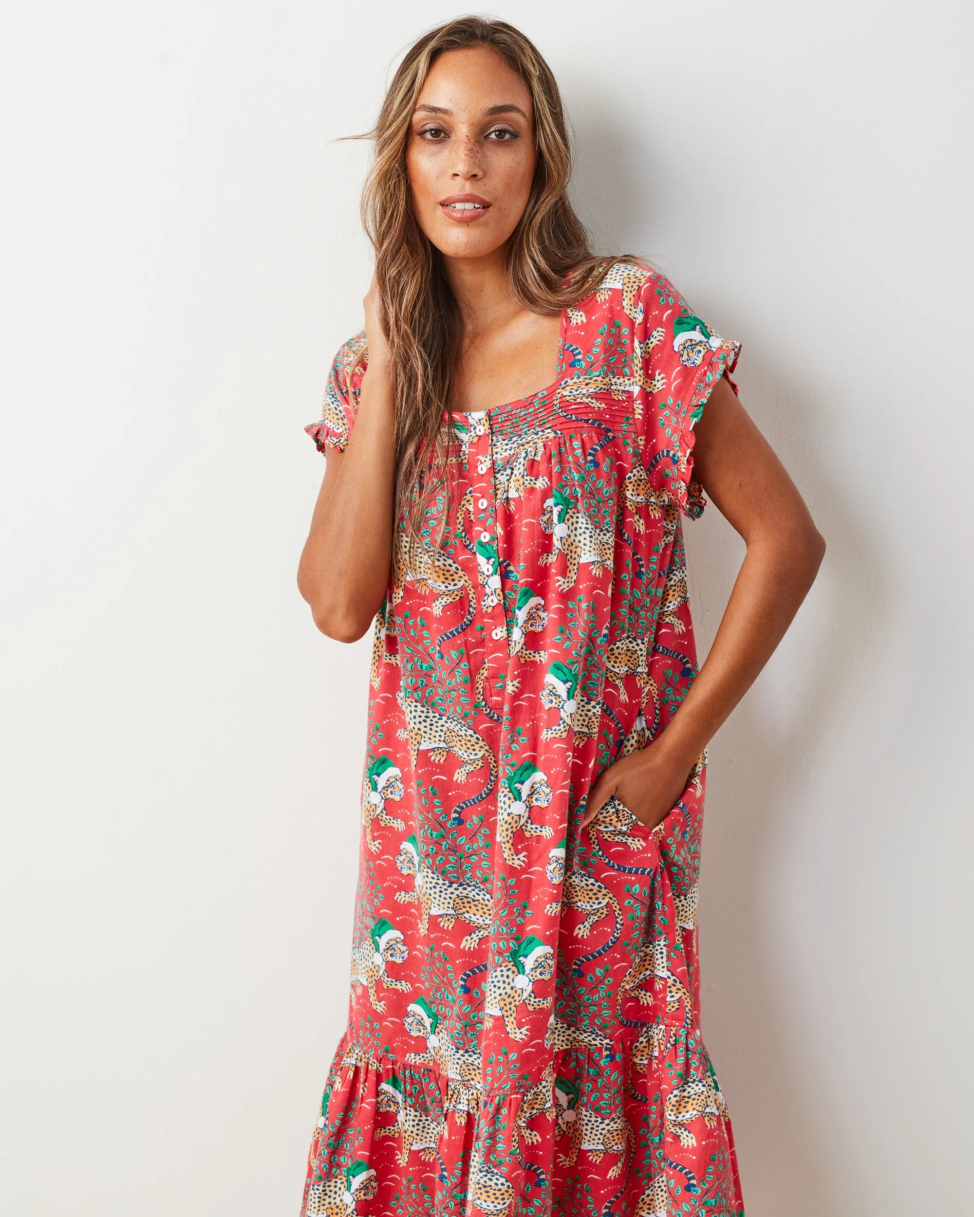 Holly Jolly Bagheera - Lightweight Flannel Daylight Nightgown - Ruby sold by Printfresh product image thumbnail 5