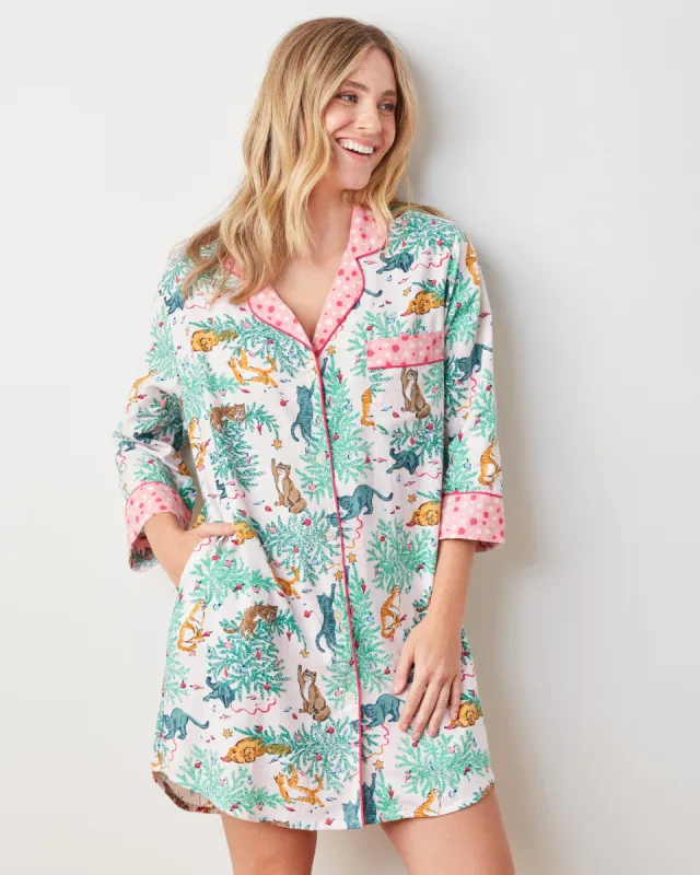 Frisky Firs - Lightweight Flannel Sleep Shirt - Sweet Cream sold by Printfresh