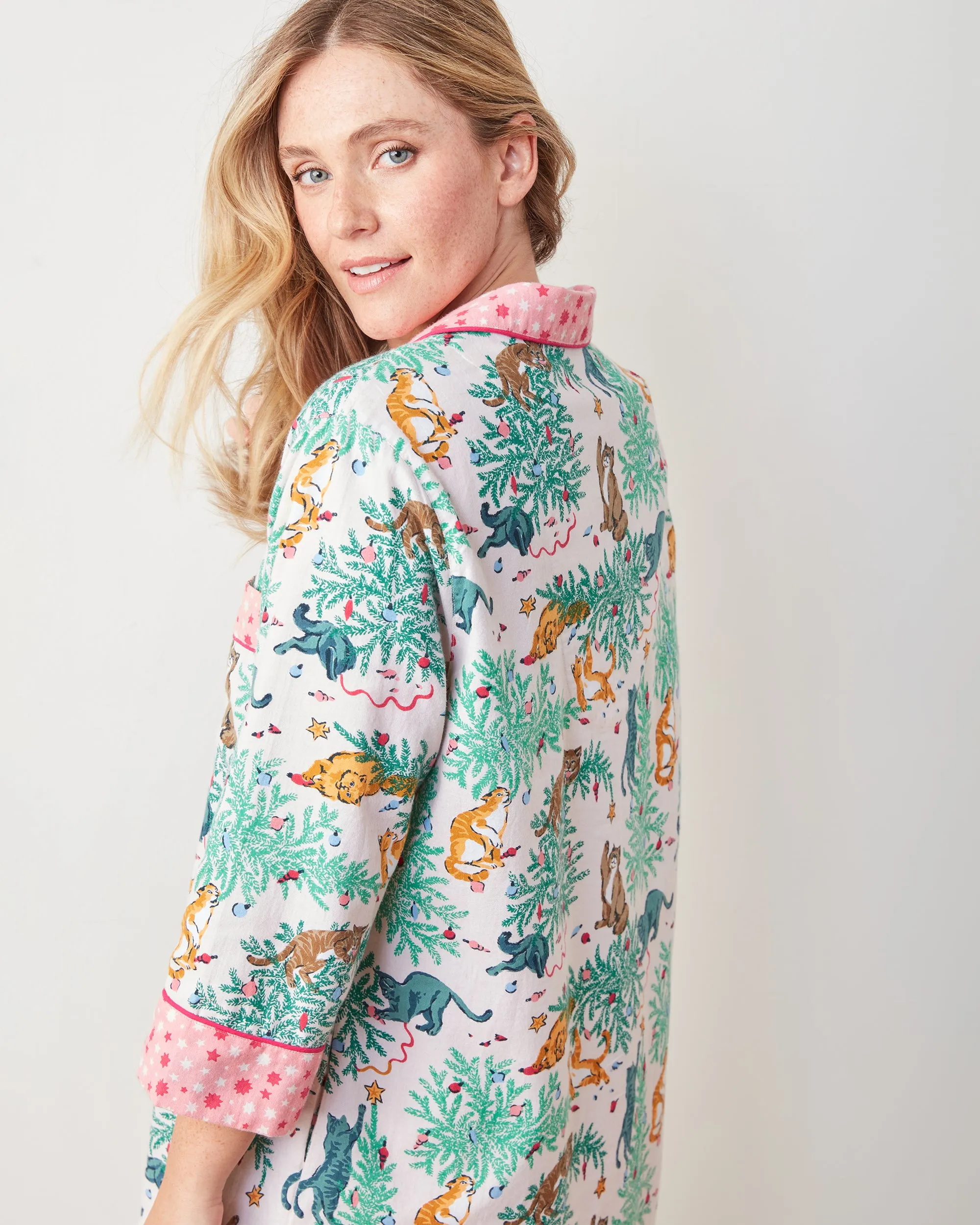 Frisky Firs - Lightweight Flannel Sleep Shirt - Sweet Cream sold by Printfresh product image thumbnail 5