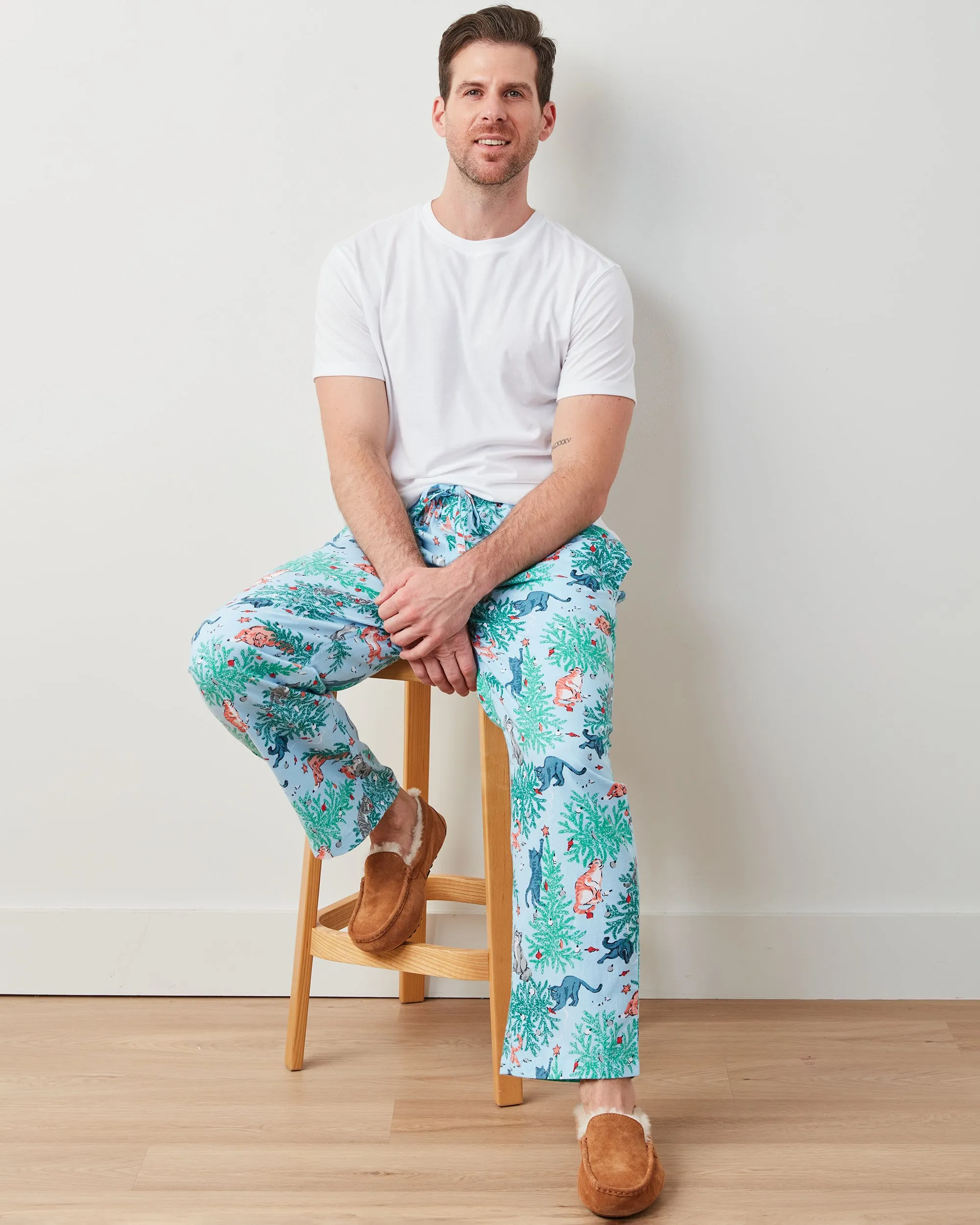 Frisky Firs - Men's Lightweight Flannel PJ Pants - Twinkling Blue sold by Printfresh product image thumbnail 4