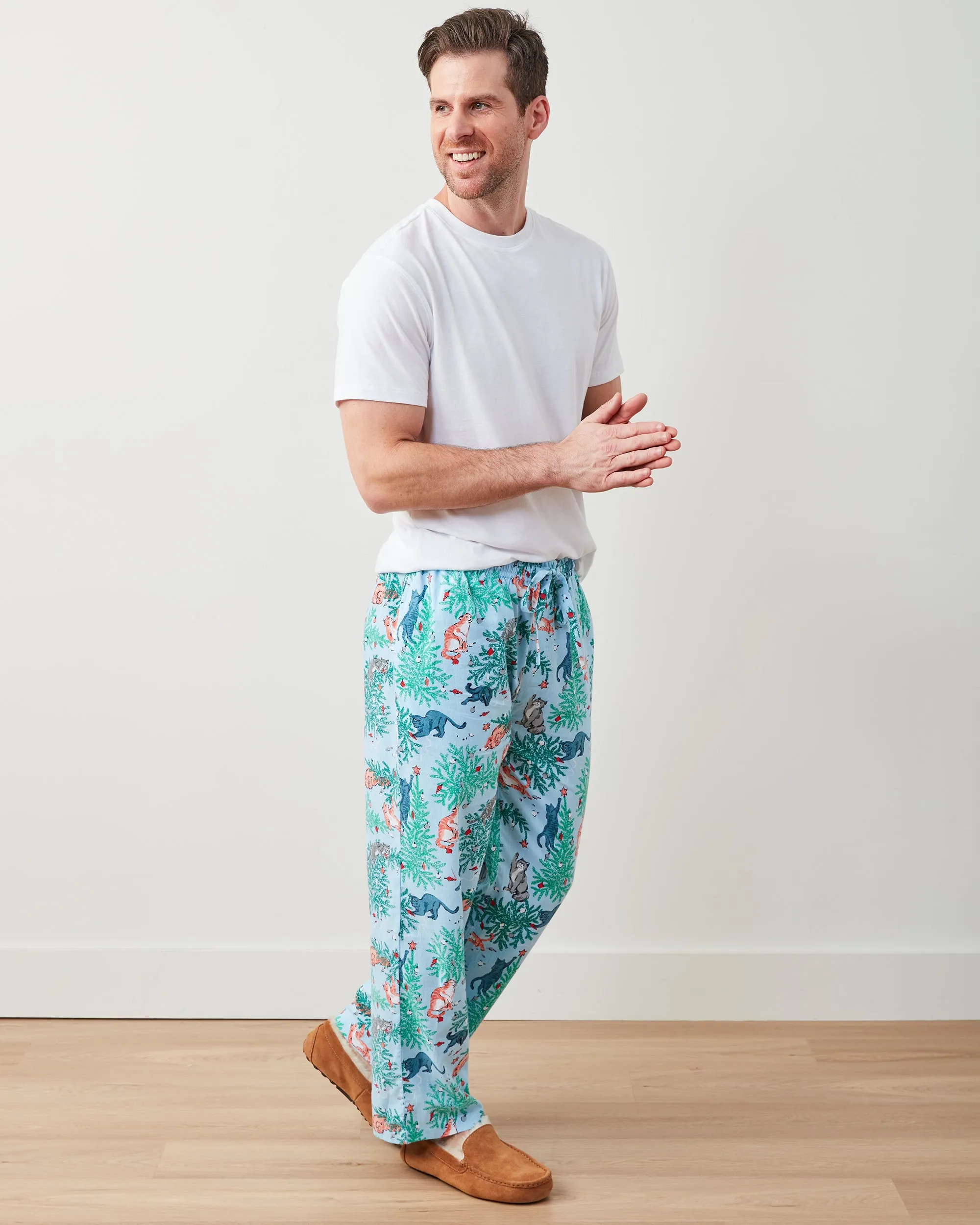 Frisky Firs - Men's Lightweight Flannel PJ Pants - Twinkling Blue sold by Printfresh