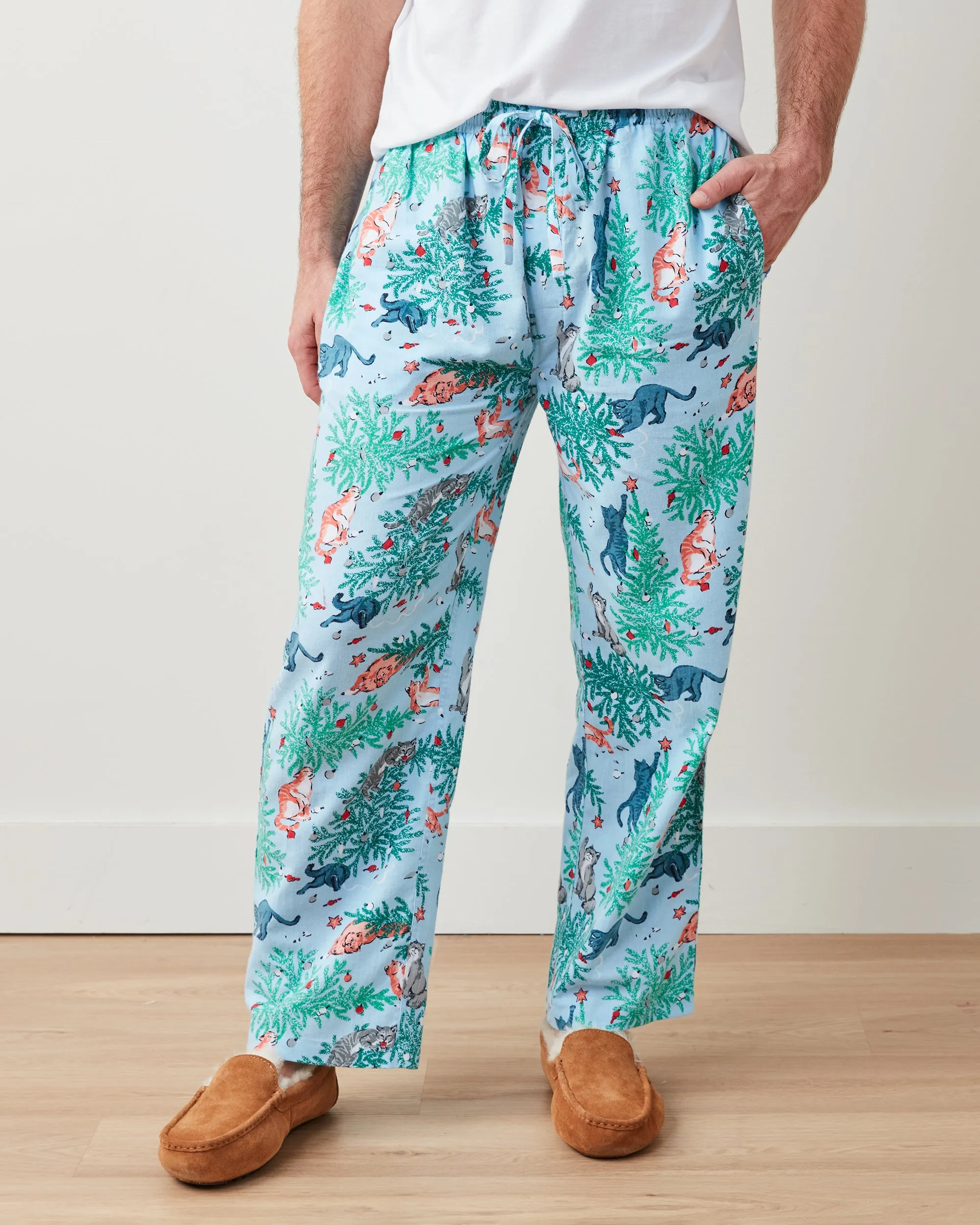 Frisky Firs - Men's Lightweight Flannel PJ Pants - Twinkling Blue sold by Printfresh product image thumbnail 2