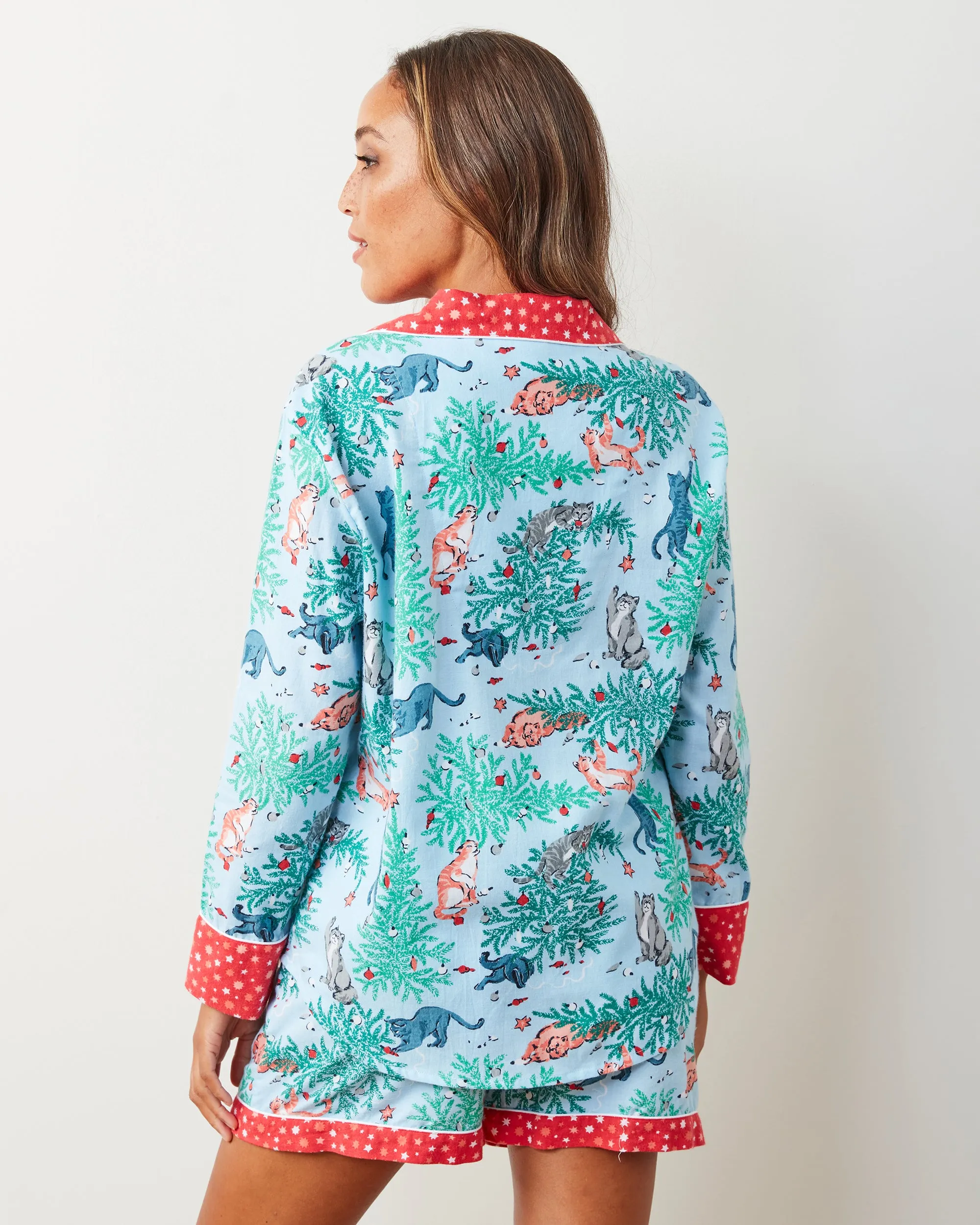 Frisky Firs - Lightweight Flannel Long Sleeve Top & Shorts Set - Twinkling Blue sold by Printfresh product image thumbnail 3