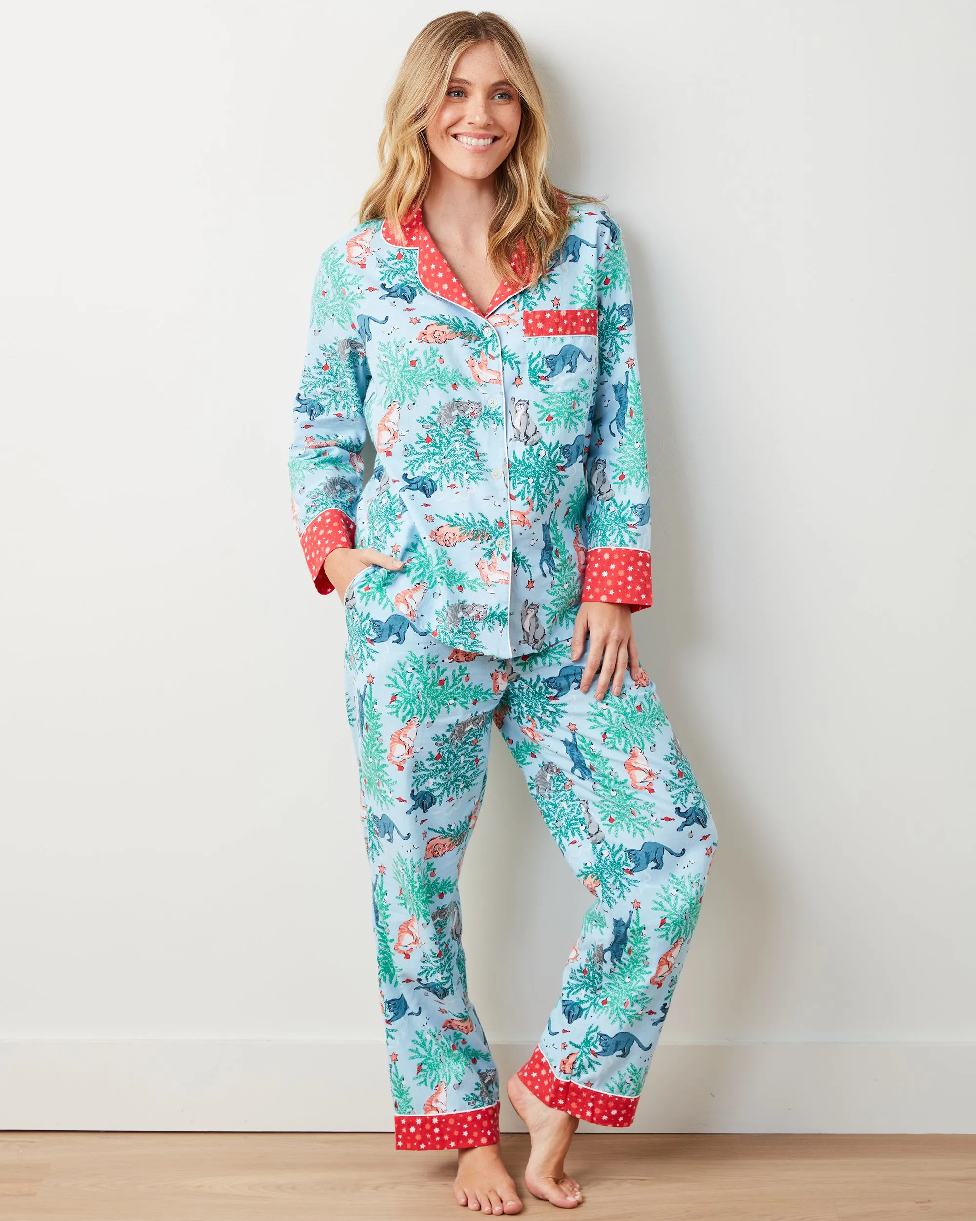 Frisky Firs - Lightweight Flannel Long PJ Set - Twinkling Blue sold by Printfresh product image thumbnail 4
