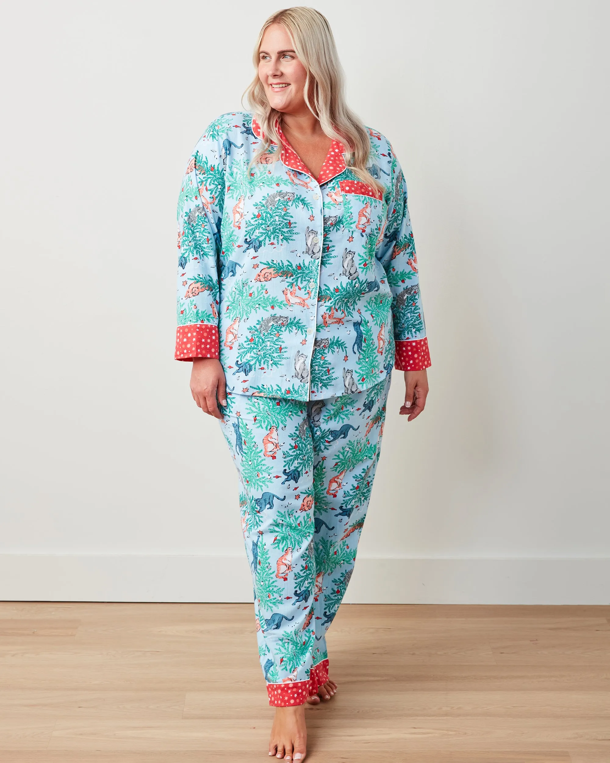 Frisky Firs - Lightweight Flannel Long PJ Set - Twinkling Blue sold by Printfresh product image thumbnail 2