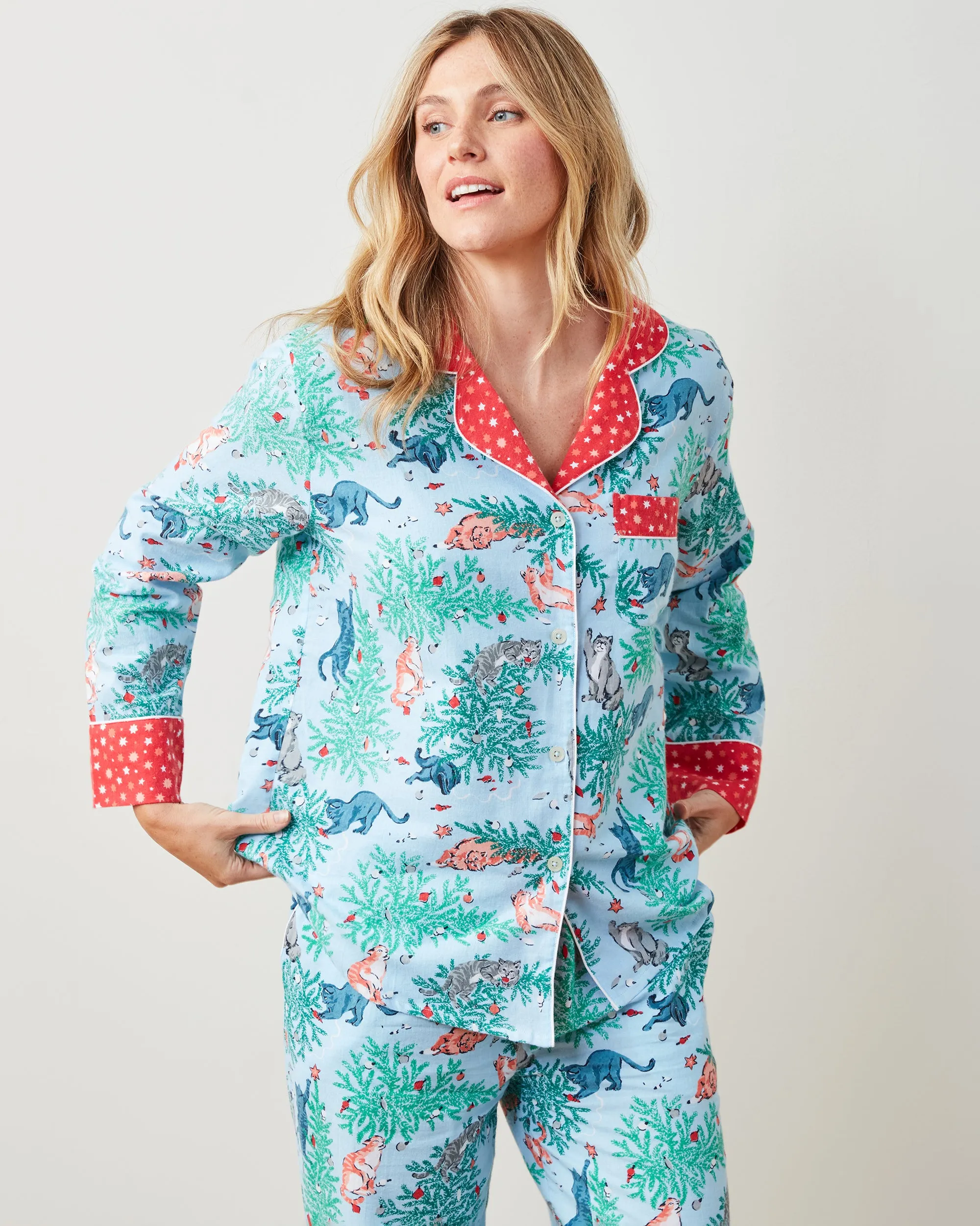 Frisky Firs - Lightweight Flannel Long PJ Set - Twinkling Blue sold by Printfresh product image thumbnail 5