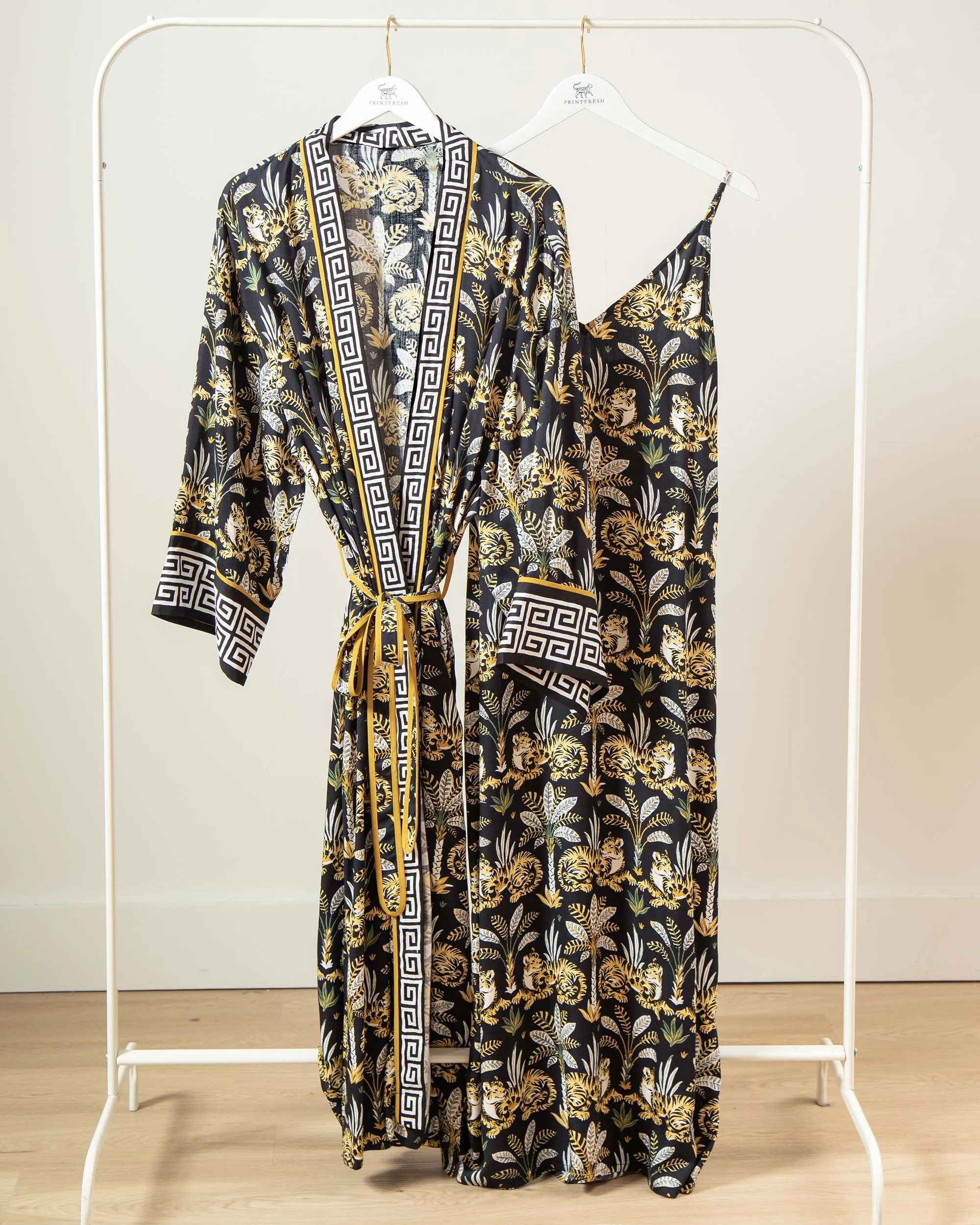 Untamed Tiger - Satin Chic to Sleep Nightie & Robe Set - Gold Ink sold by Printfresh