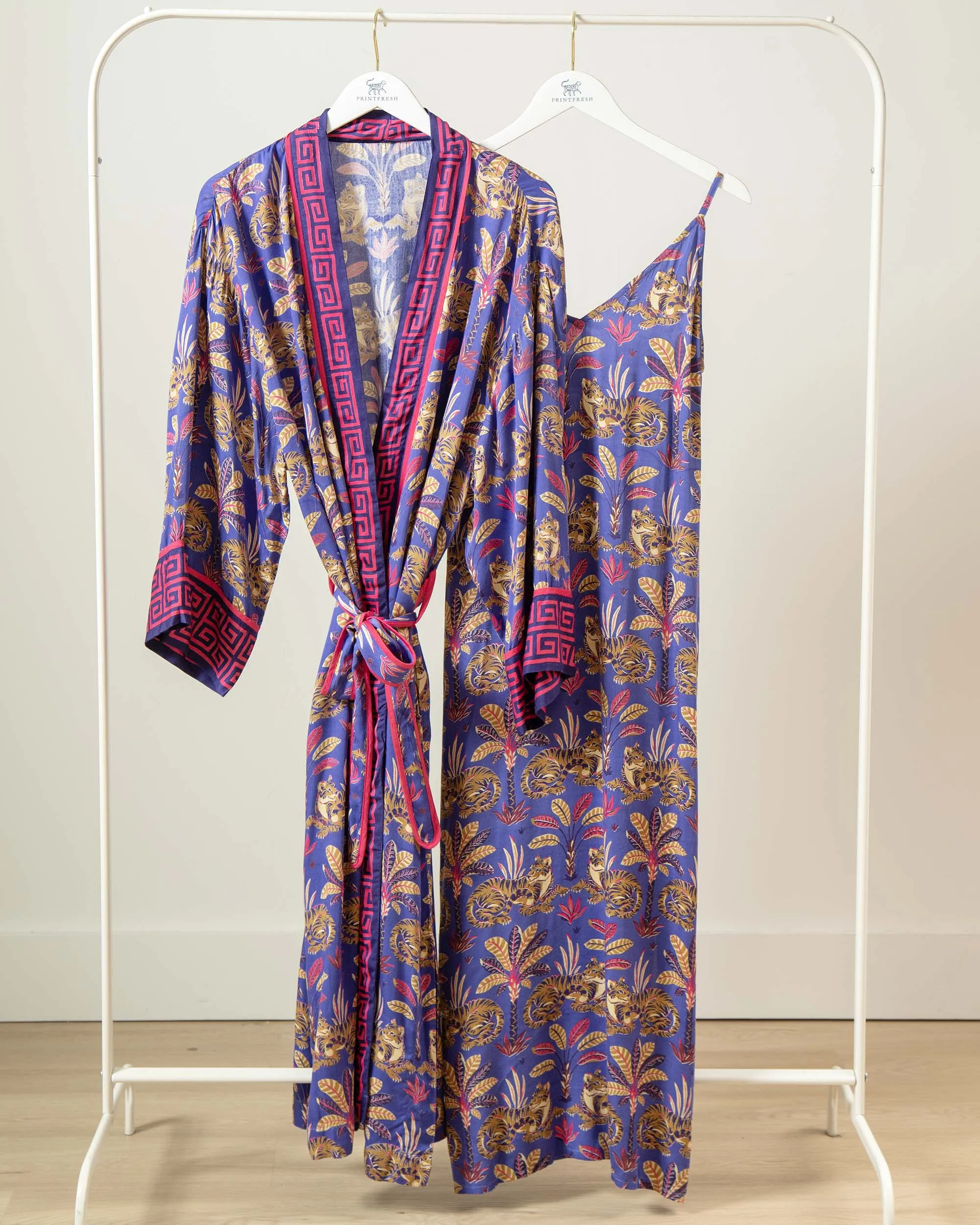 Untamed Tiger - Satin Chic to Sleep Nightie & Robe Set - Grape Soda sold by Printfresh