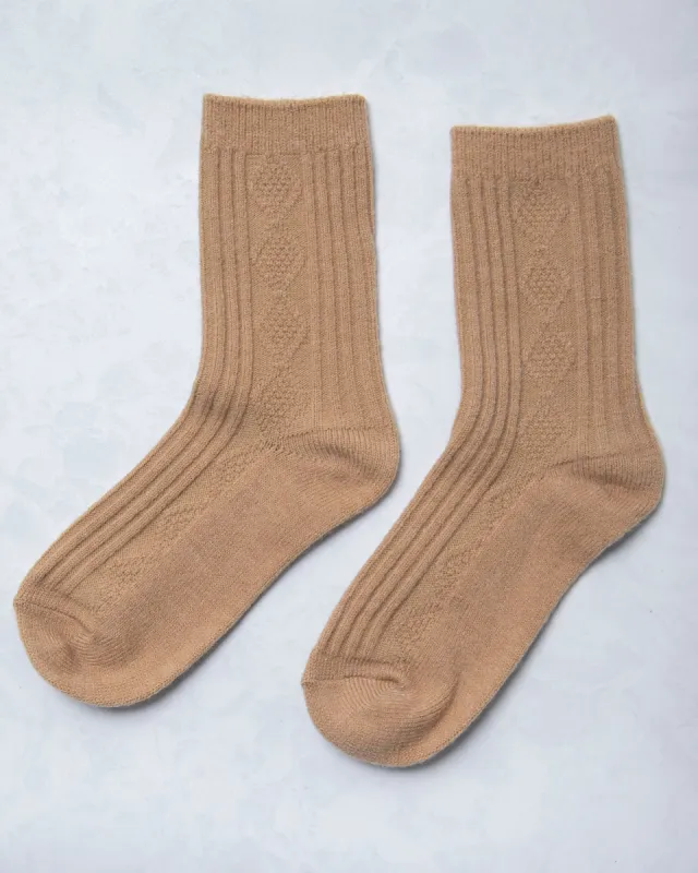 Dark Khaki - Cashmere Blend Cable Sock - Happy Knits sold by Printfresh