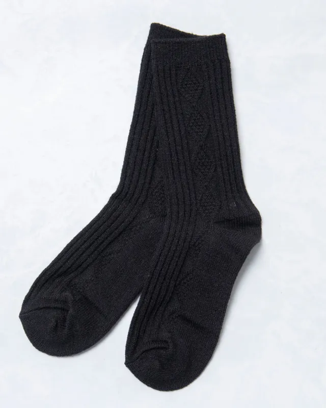 Black - Cashmere Blend Cable Sock - Happy Knits sold by Printfresh