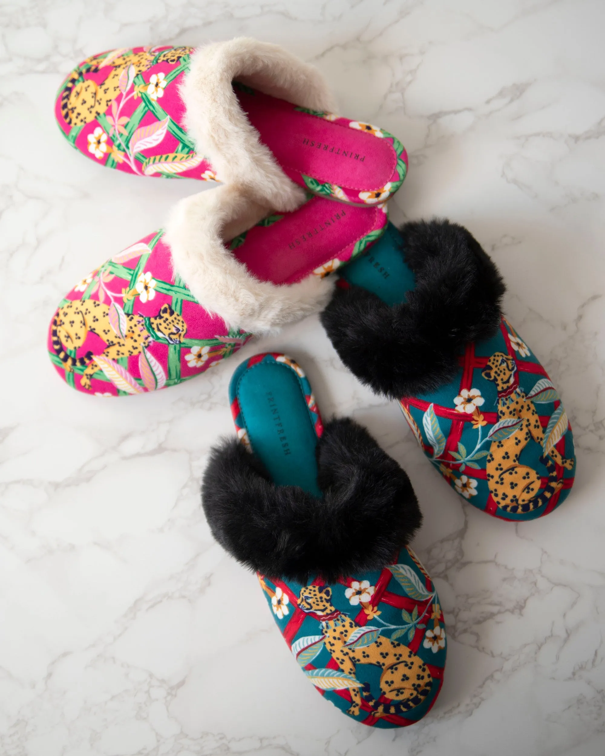 Royal Cheetah - Velvet Faux-Fur Slippers - Pink Palace sold by Printfresh product image thumbnail 3