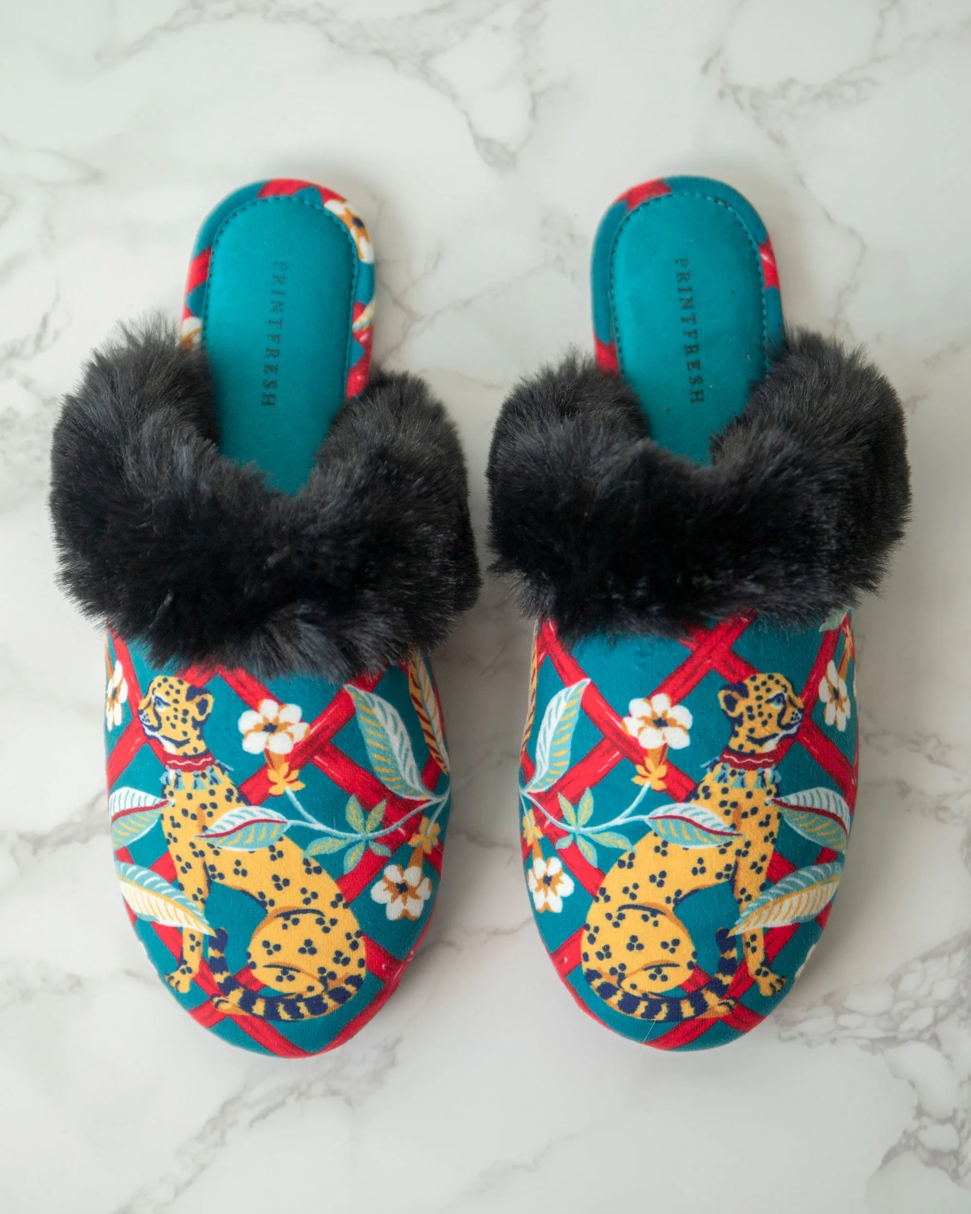 Royal Cheetah - Velvet Faux-Fur Slippers - Ruby Jade sold by Printfresh