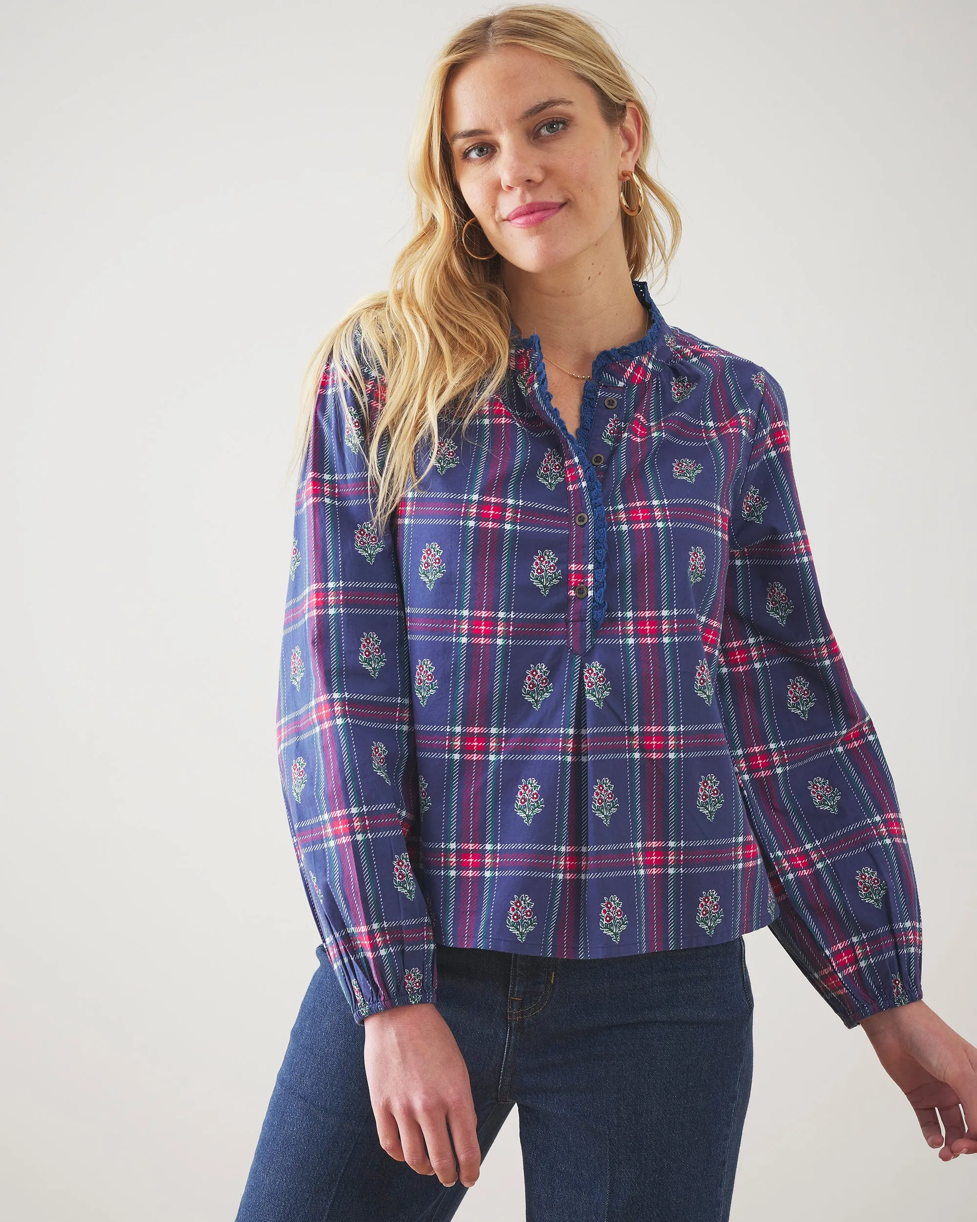 Nostalgia Plaid - On the Books Blouse - Navy sold by Printfresh product image thumbnail 2