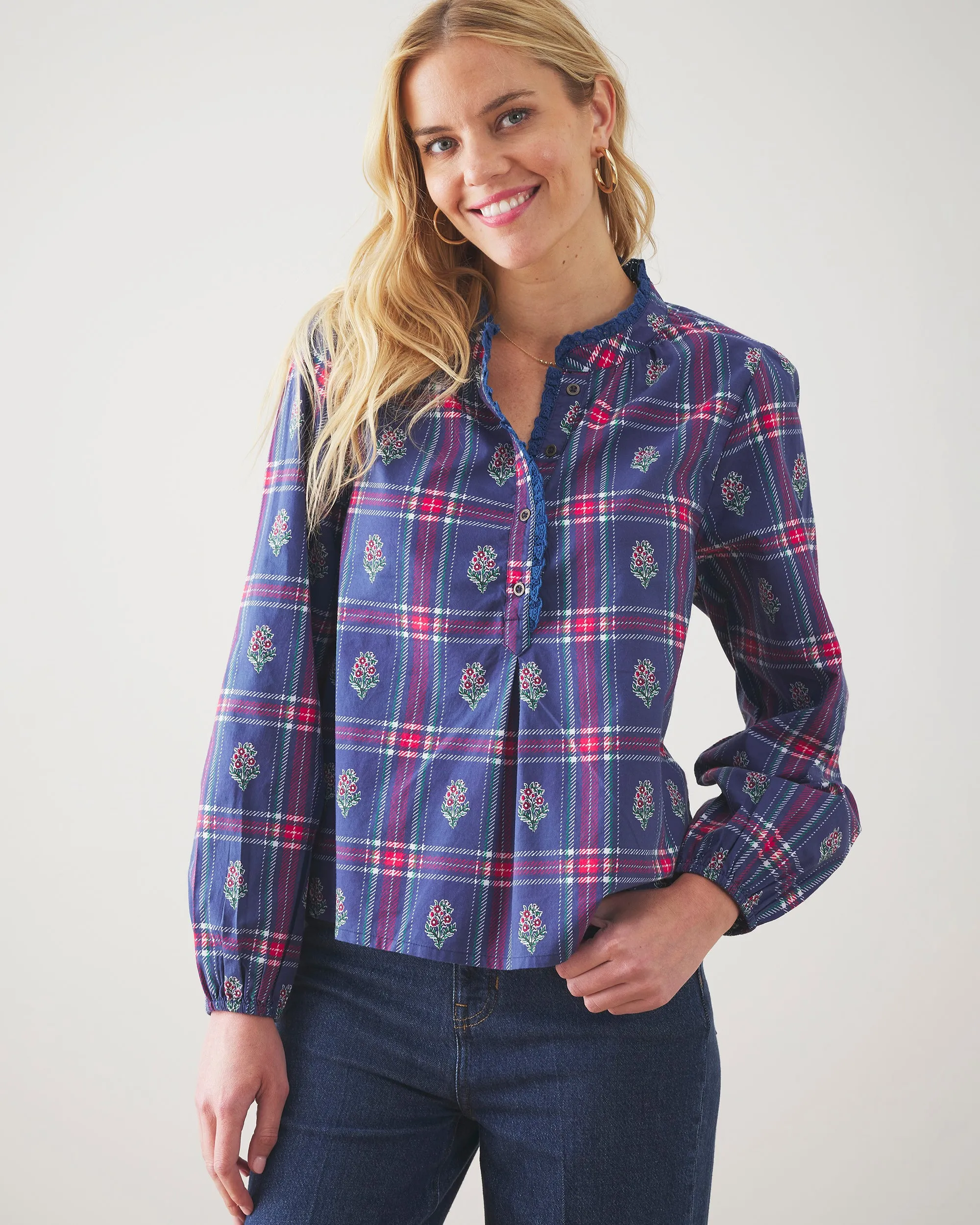Nostalgia Plaid - On the Books Blouse - Navy sold by Printfresh