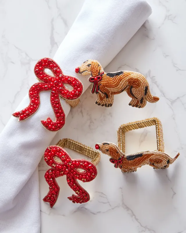 Dapper Dachshunds - Napkin Ring Set Of 4 - Red Multi sold by Printfresh