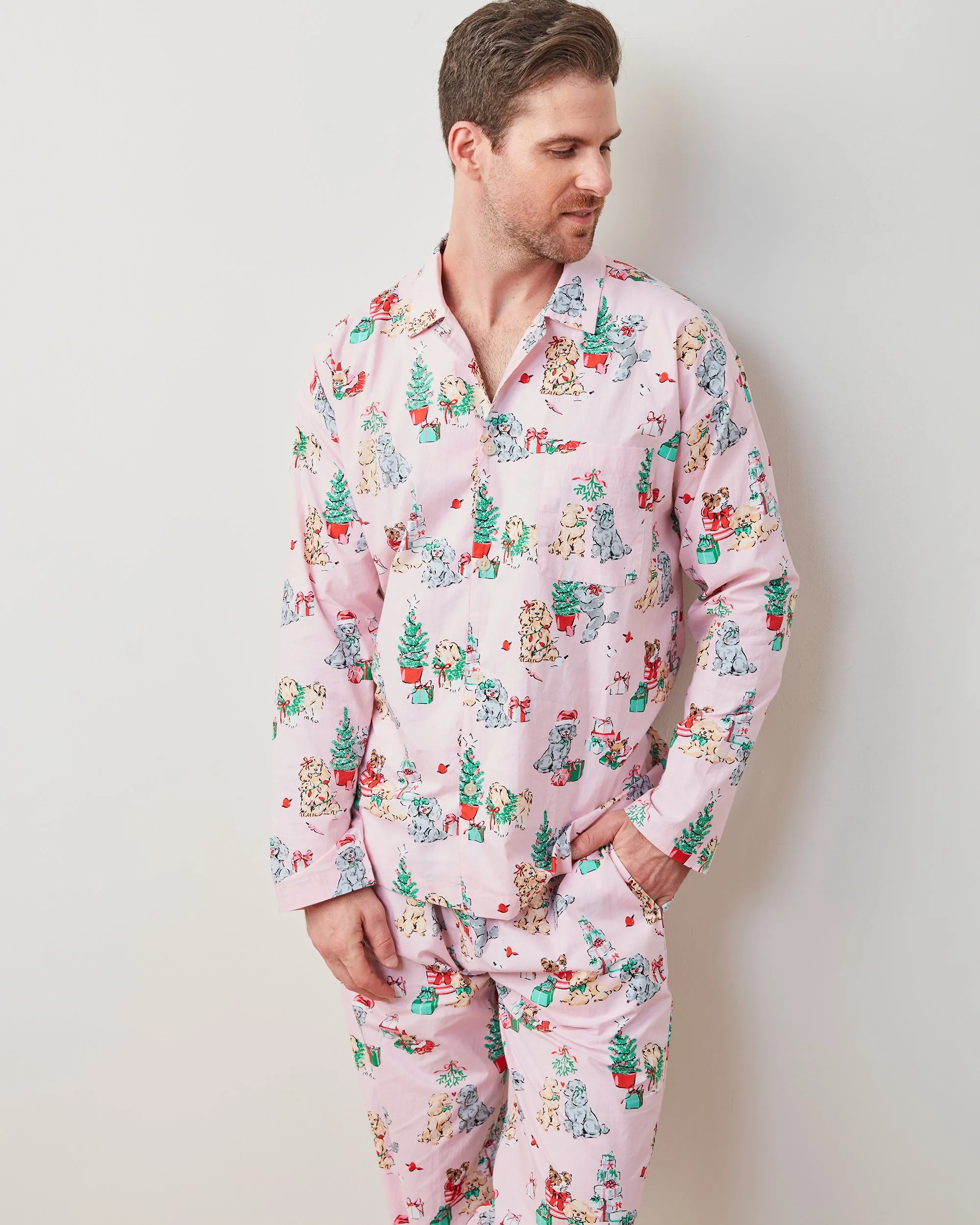 PF x The Hiltons Christmas Poodle Party - Men's Long PJ Set - Rose sold by Printfresh