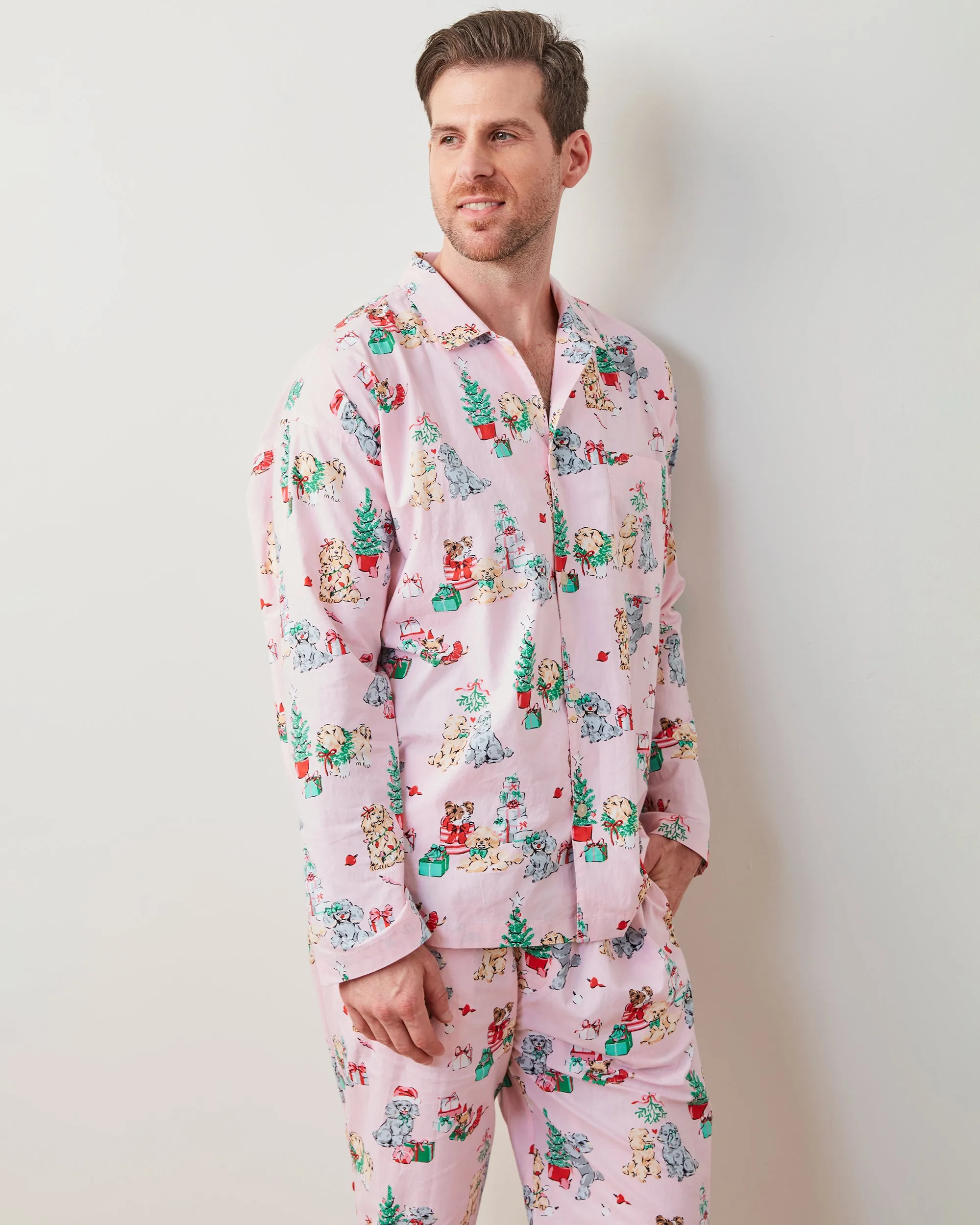 PF x The Hiltons Christmas Poodle Party - Men's Long PJ Set - Rose sold by Printfresh product image thumbnail 4