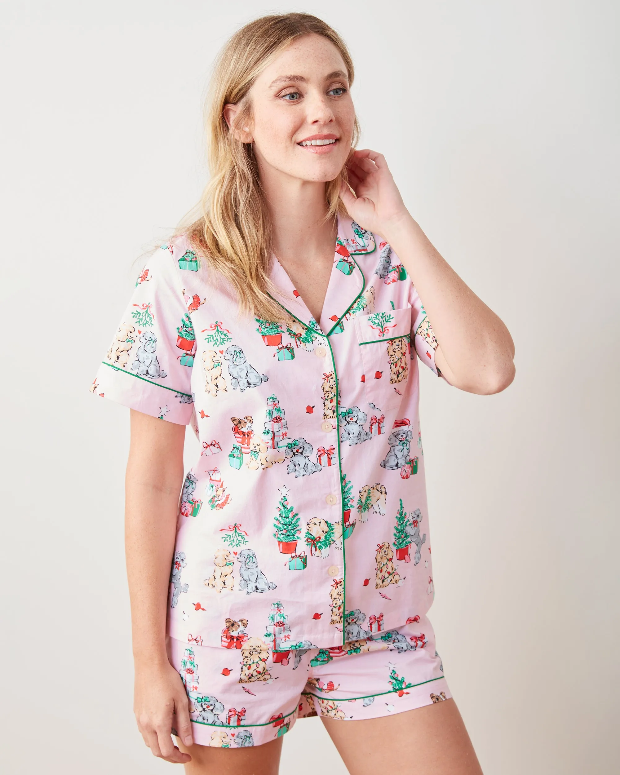 PF x The Hiltons Christmas Poodle Party - Short PJ Set - Rose sold by Printfresh product image thumbnail 3